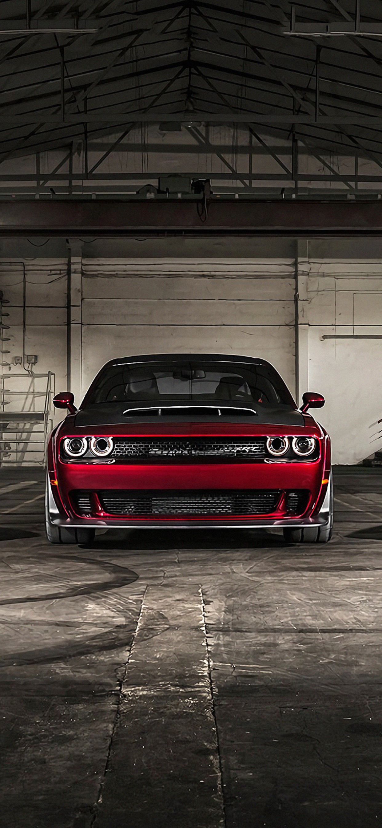Dodge Challenger SRT Demon, industrial warehouse interior, skid marks on concrete, HD Phone wallpaper