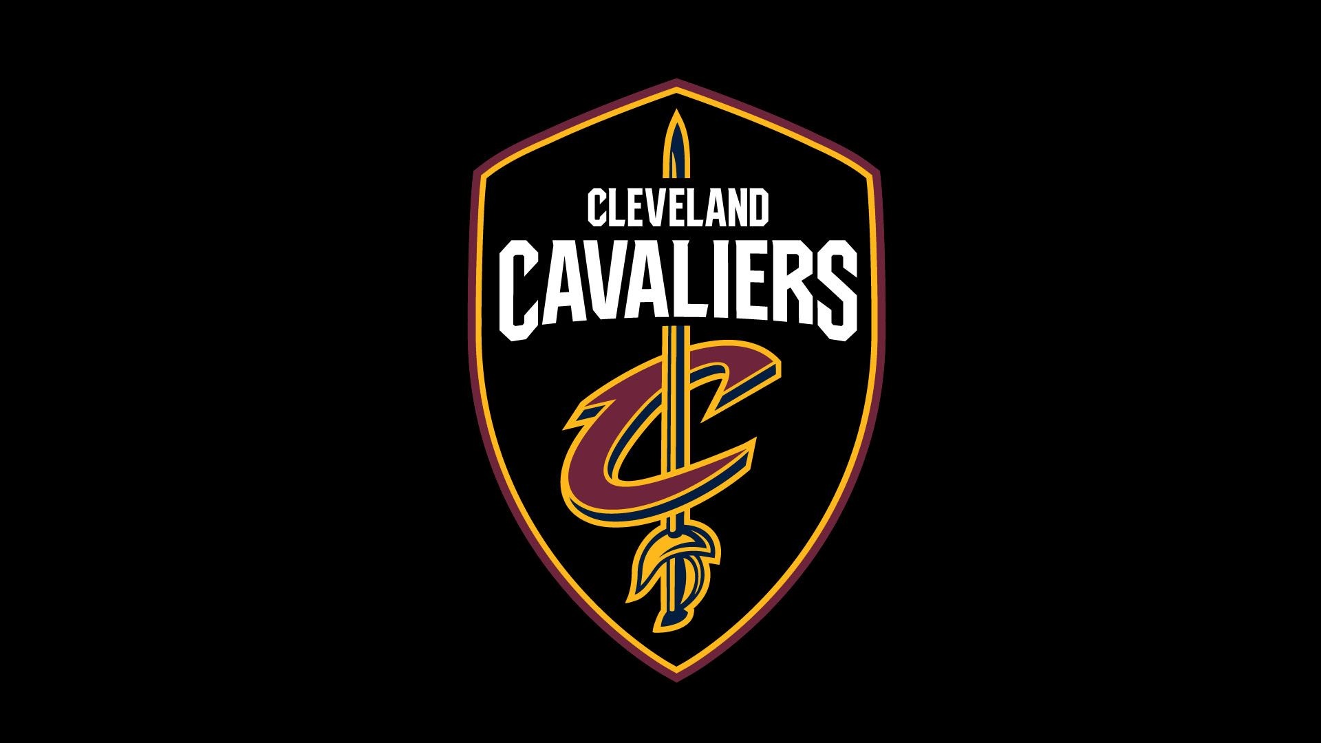 Cleveland Cavaliers logo, Sword and shield crest, Black backdrop, Full HD Desktop wallpaper