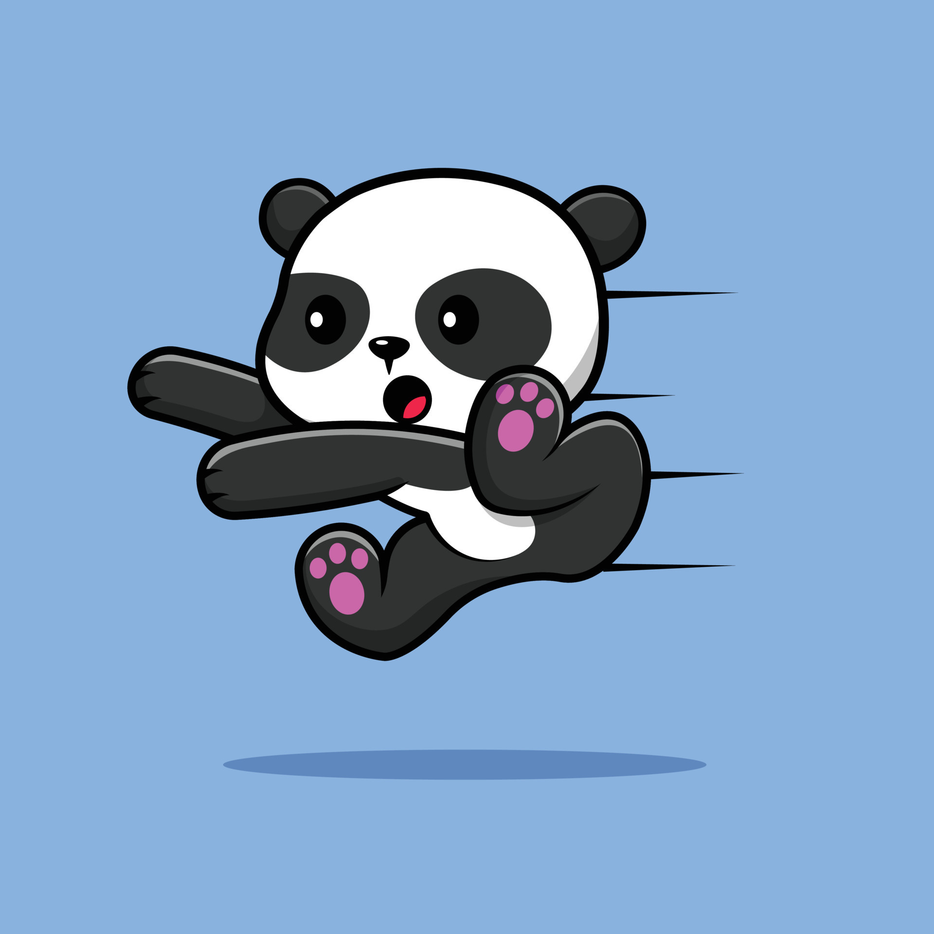 Leaping cartoon baby panda, Cartoon motion speed lines, Pastel blue solid background, HD Phone wallpaper