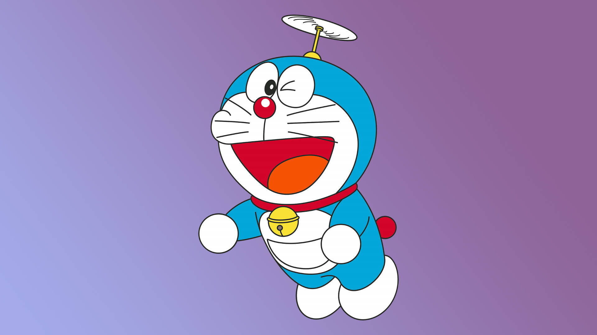 Doraemon, Bamboo-copter, purple gradient backdrop, Full HD Desktop wallpaper