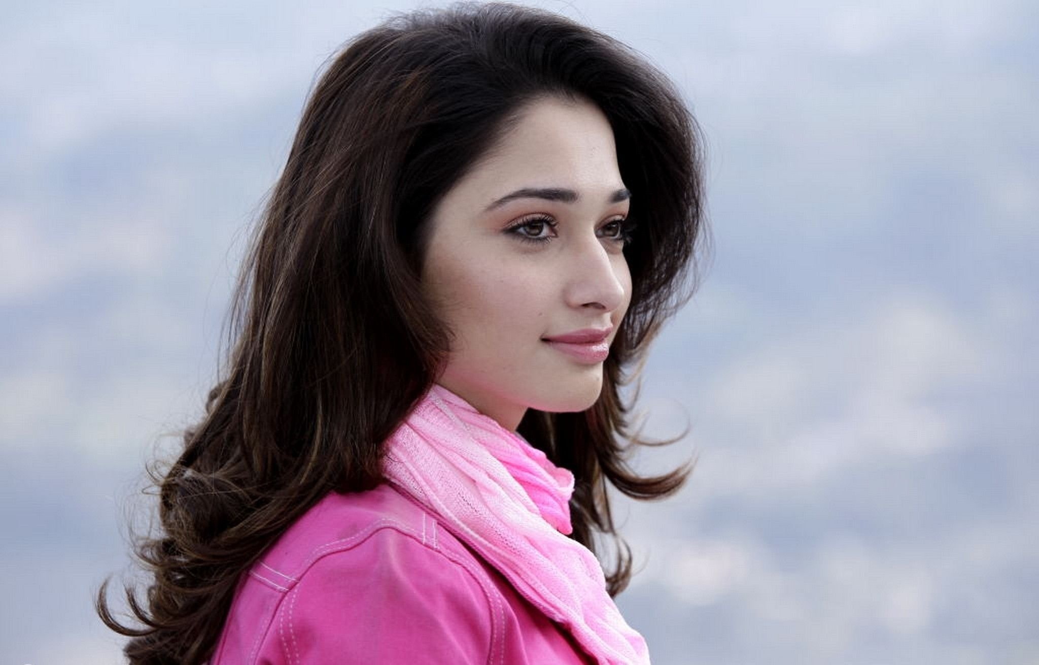 Tamannaah Bhatia, Pink scarf, Pink jacket, HD Desktop wallpaper