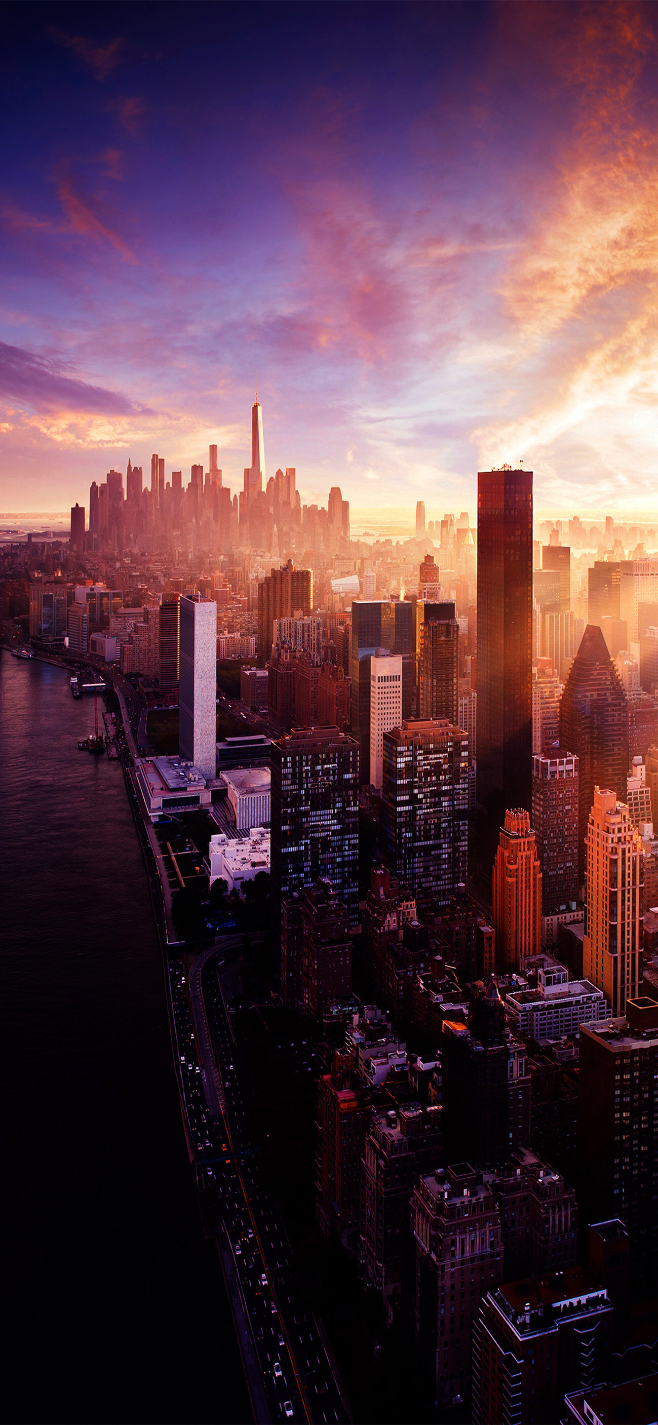 Manhattan Skyline, Travels, NYC sunset wallpaper, Scenic beauty, 1300x2820 HD Phone