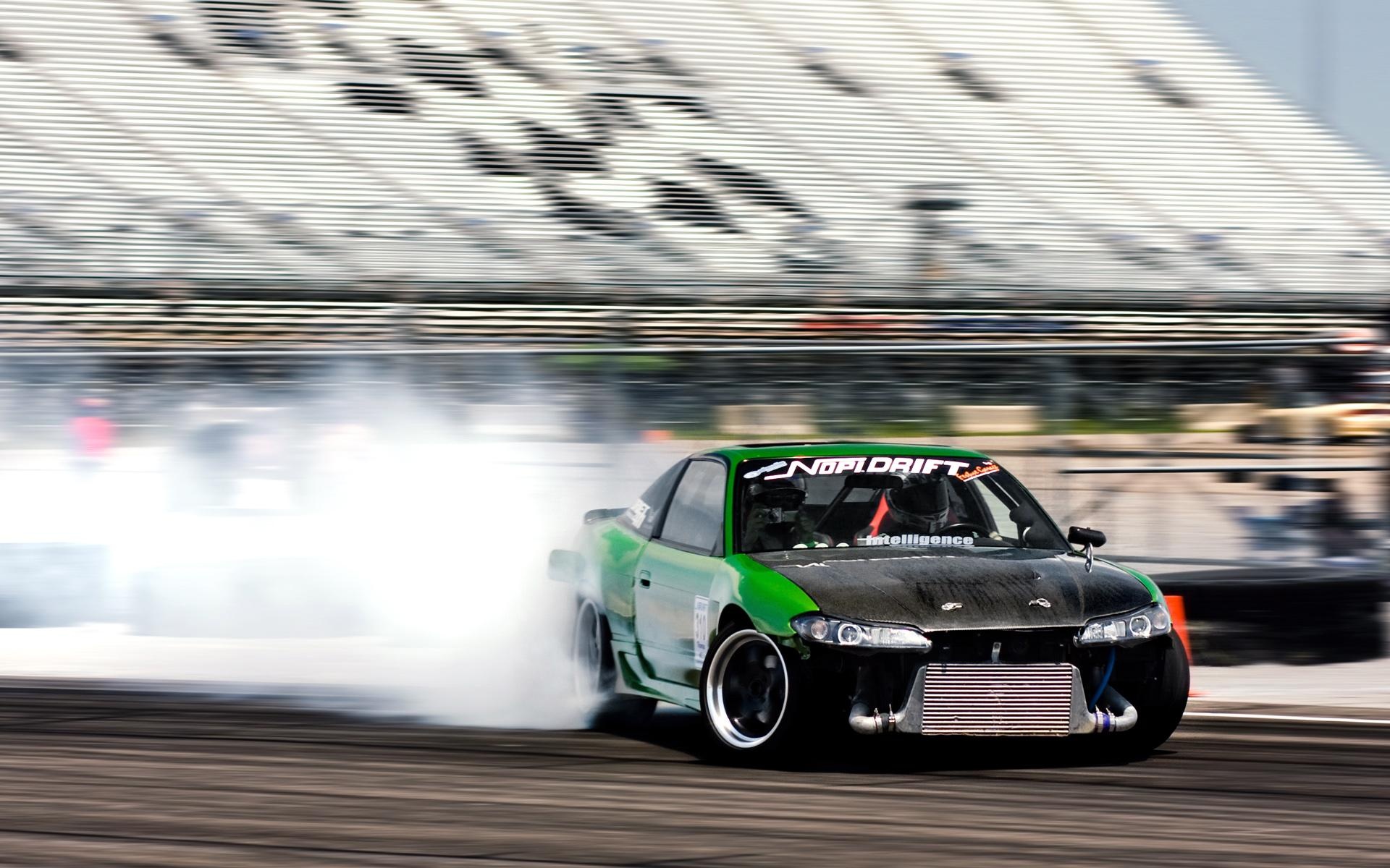 Nissan S13 drift car, NOPI DRIFT banner, billowing white tire smoke, HD Desktop wallpaper