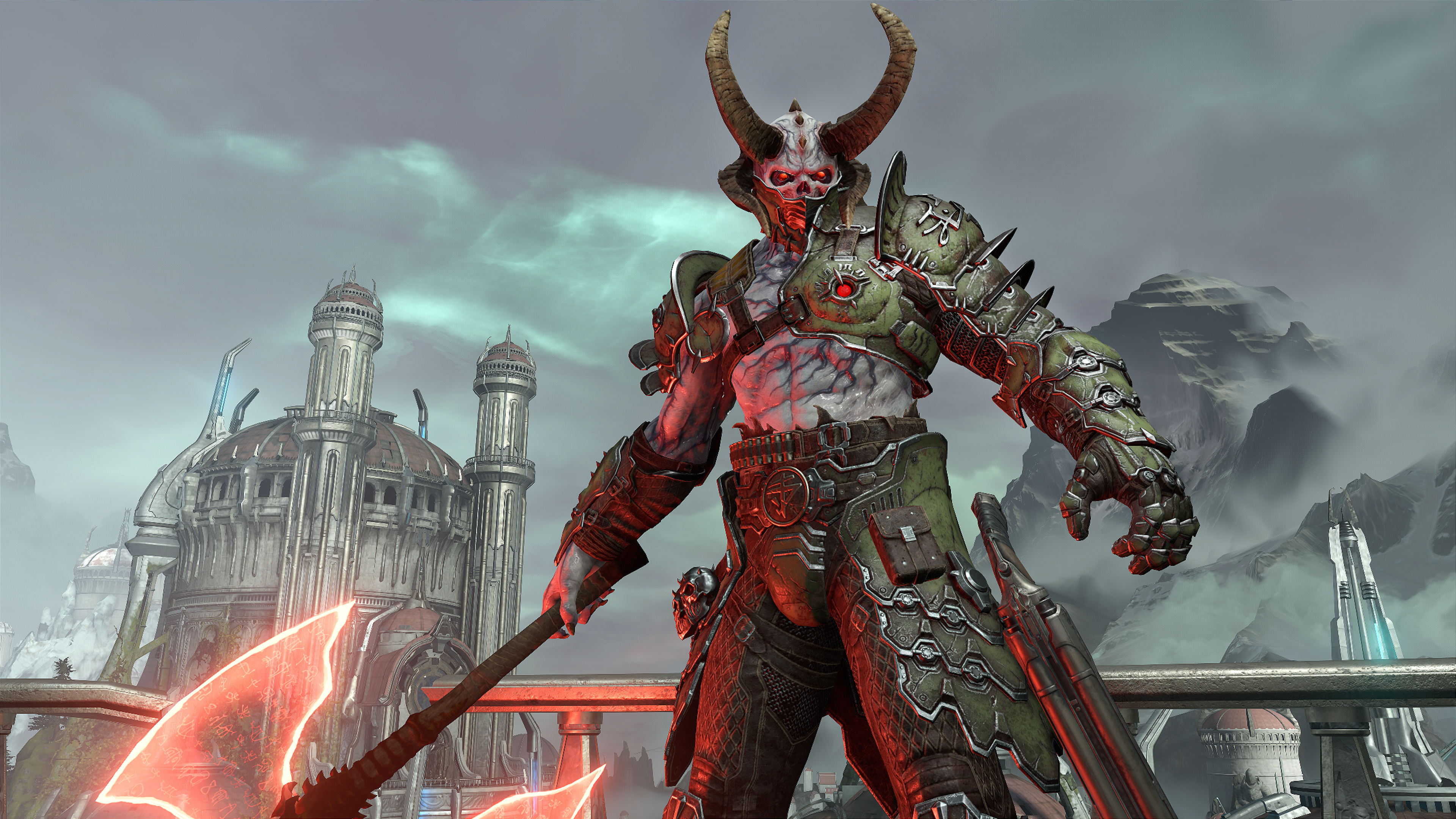 Doom Eternal Marauder, Argent axe, Sentinel fortress, 4K Desktop wallpaper