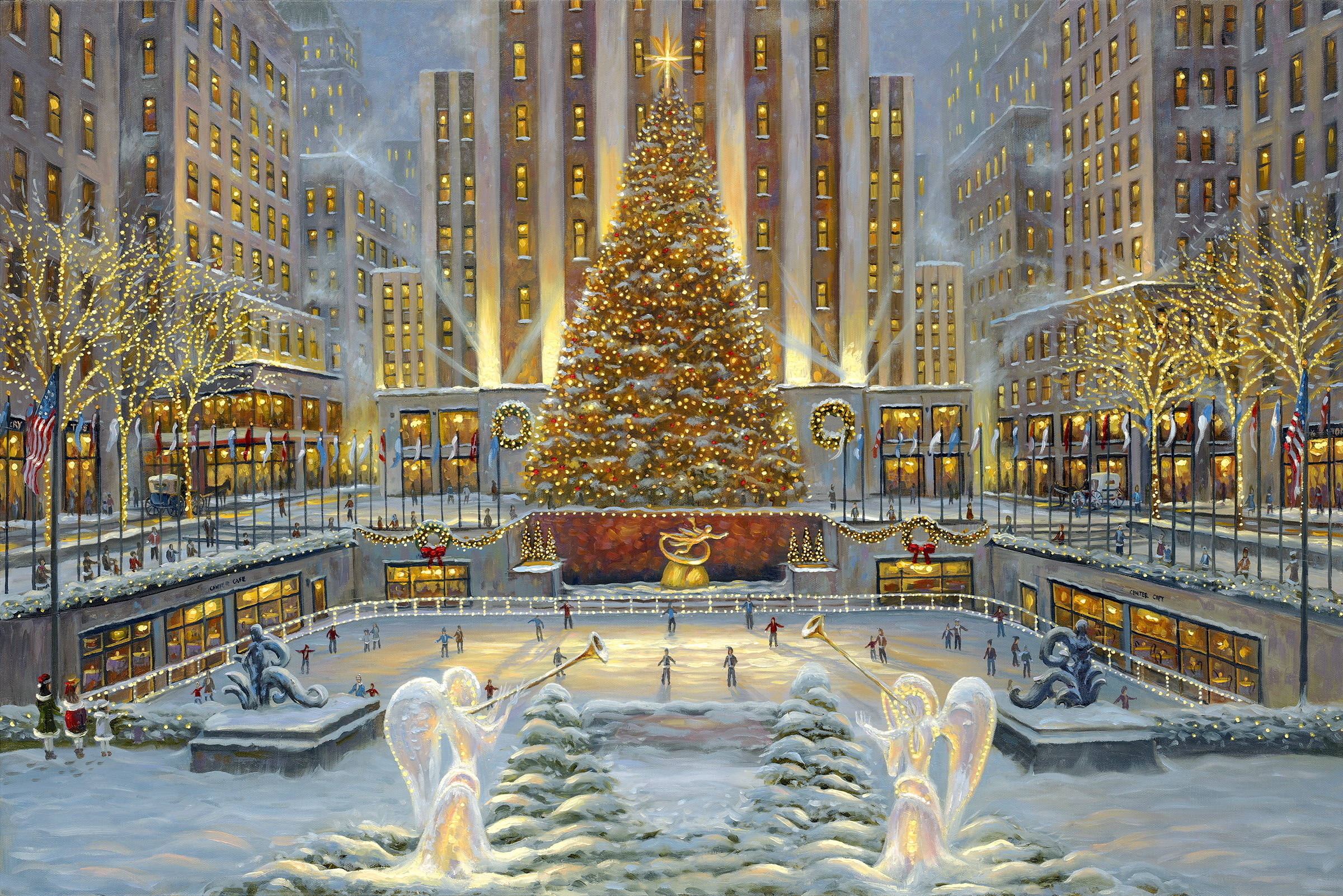 New York Christmas, Rockefeller Center, HD wallpapers, Festive backgrounds, 2400x1610 HD Desktop