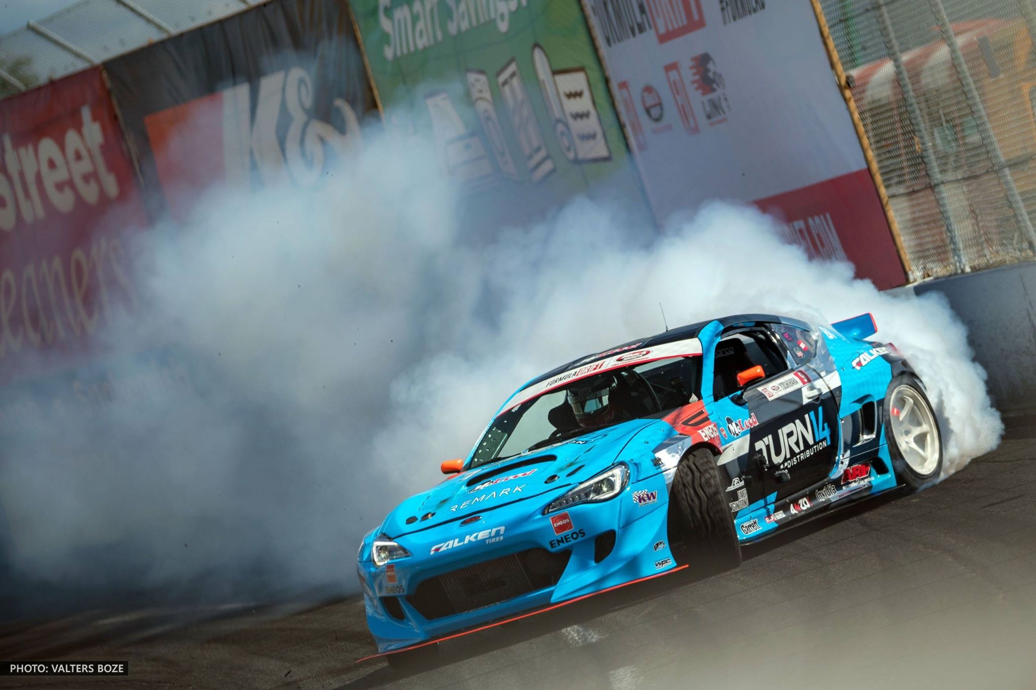 Dai Yoshihara Subaru BRZ, Turn 14 Distribution livery, drifting tire smoke, HD Desktop wallpaper