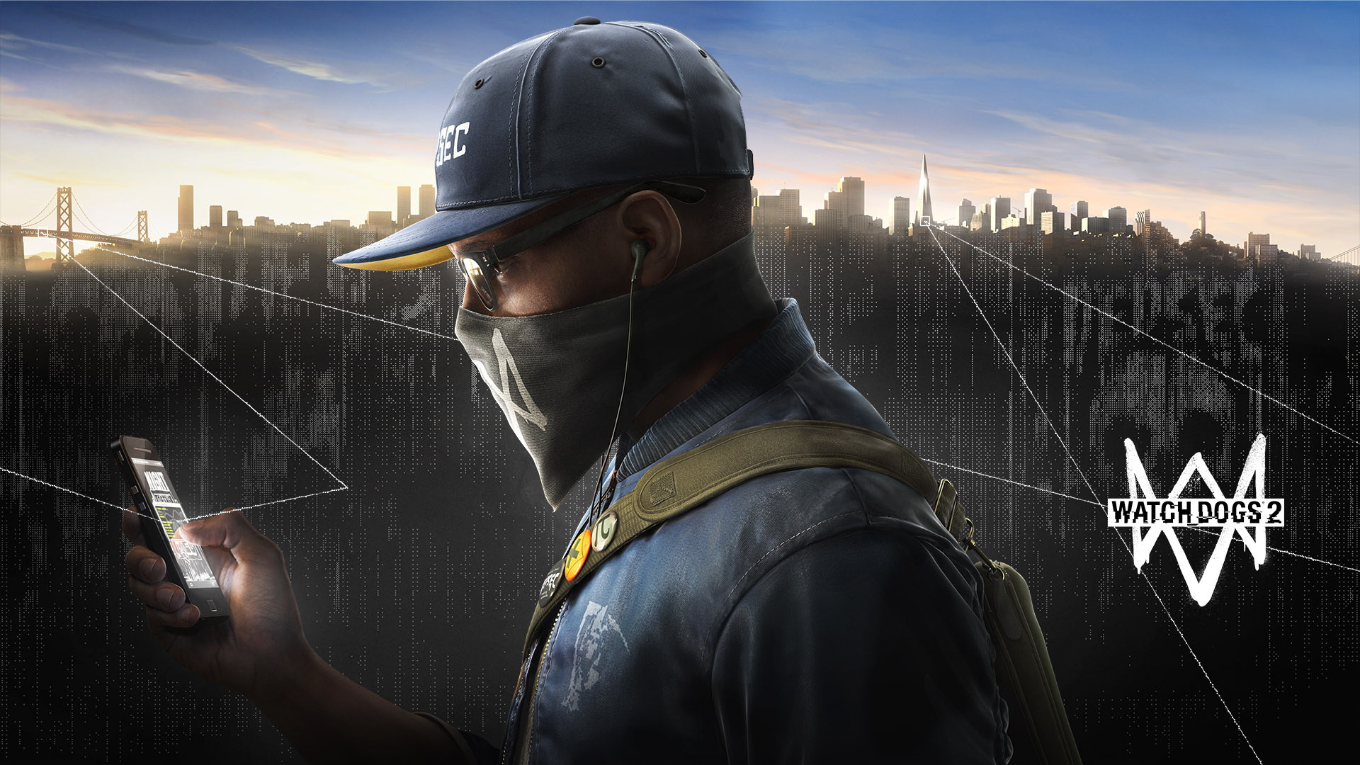 Marcus Holloway, San Francisco skyline, WATCH DOGS 2 logo, Full HD Desktop wallpaper