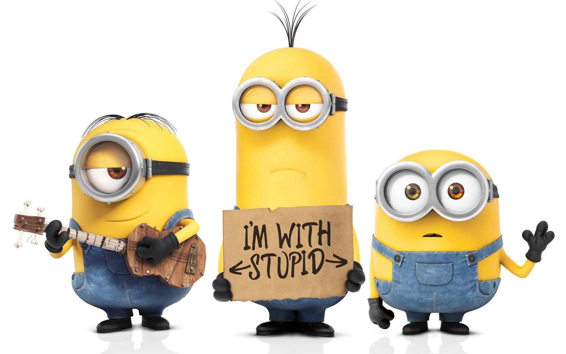 Minion Bob, Minion Kevin, Minion Stuart, I'm With Stupid sign, HD Desktop wallpaper
