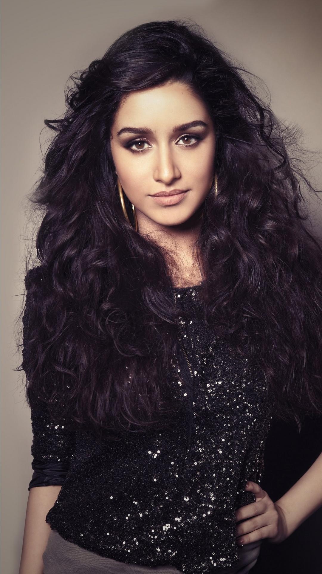 Shraddha Kapoor, black sequined top, voluminous wavy hair, Full HD Phone wallpaper