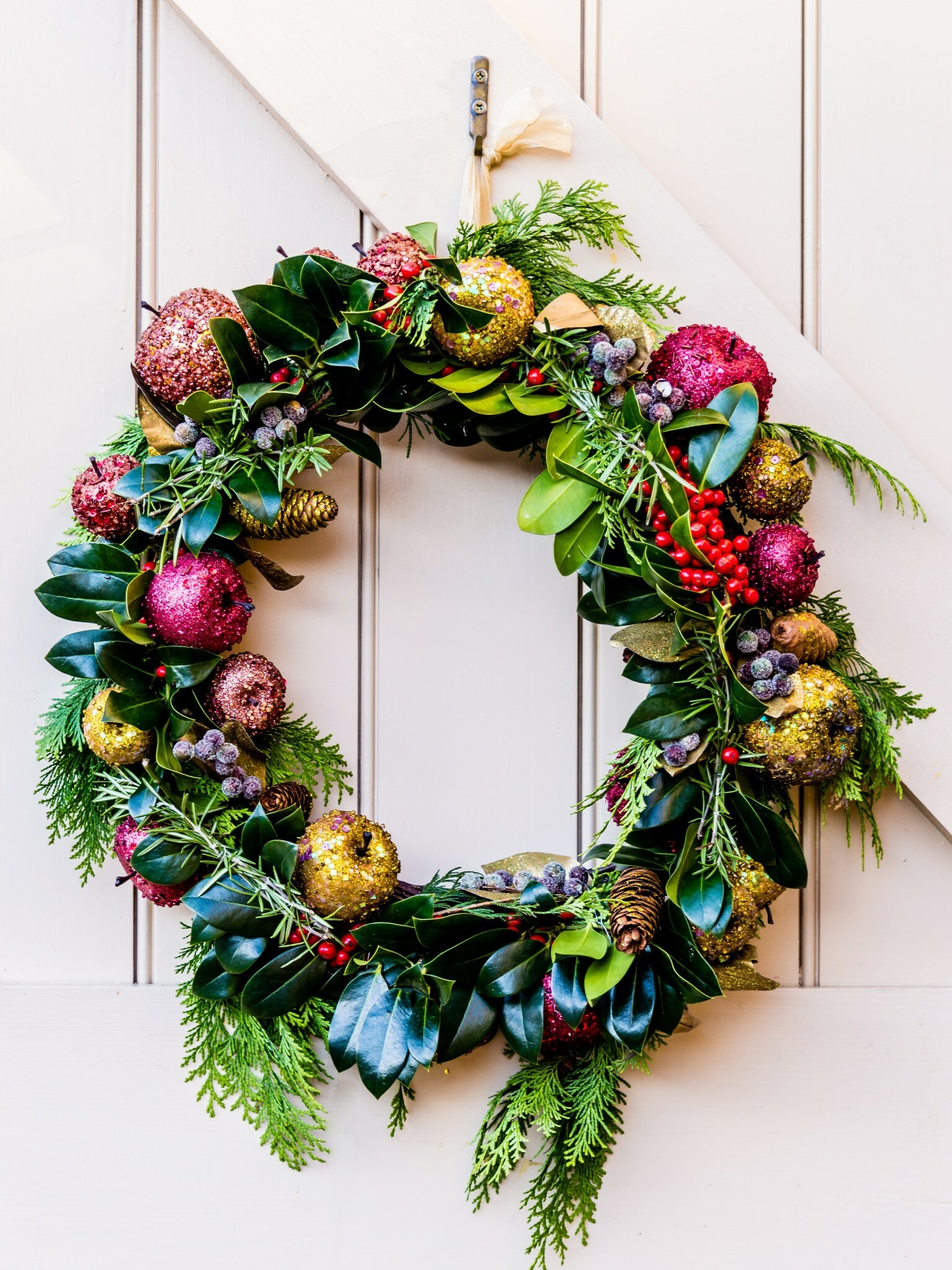 Green and red Christmas wreath, Festive decoration, Retina iPad HD wallpaper, Vivid colors, 1540x2050 HD Phone