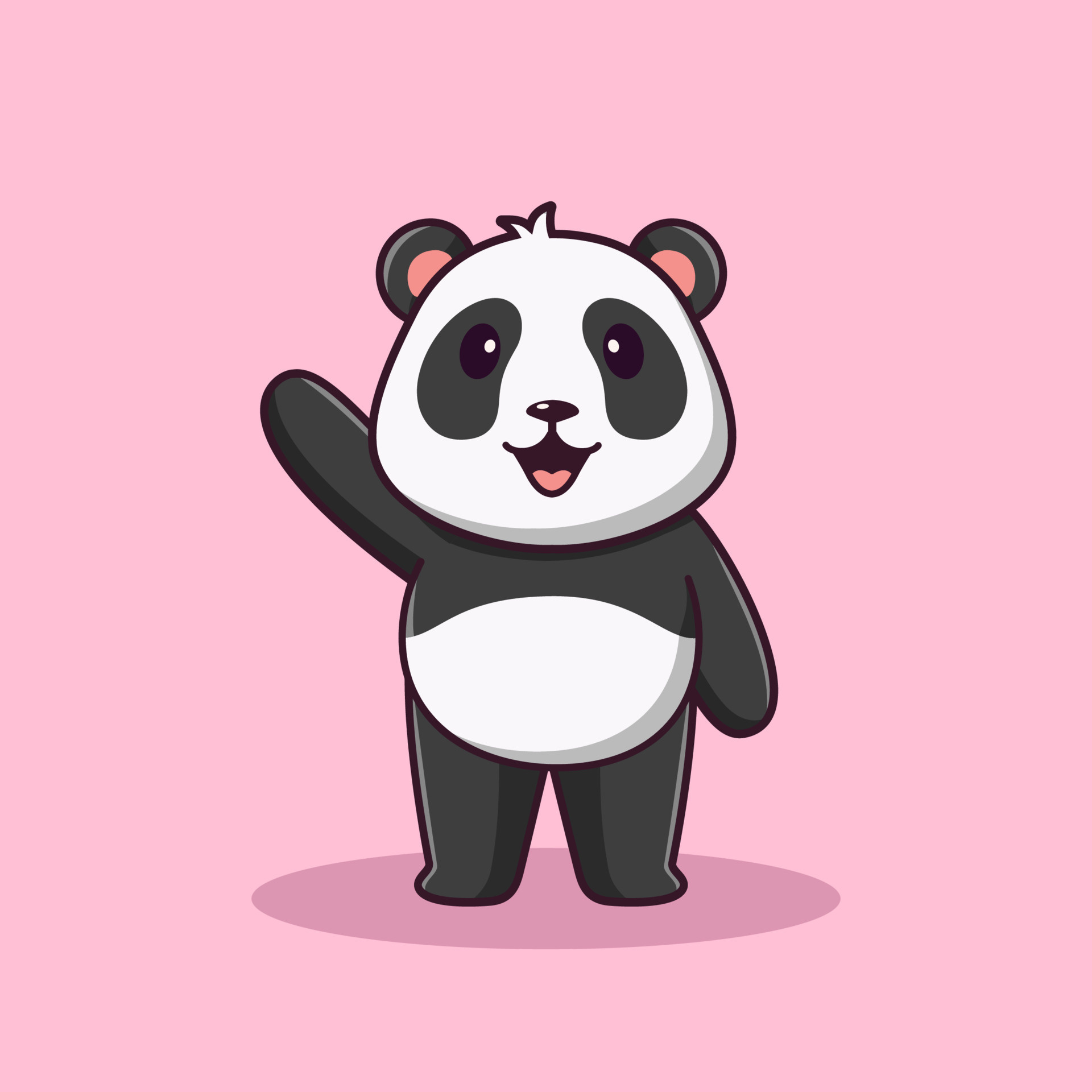 Waving cartoon giant panda, Kawaii animal vector art, Pastel pink backdrop, HD Phone wallpaper