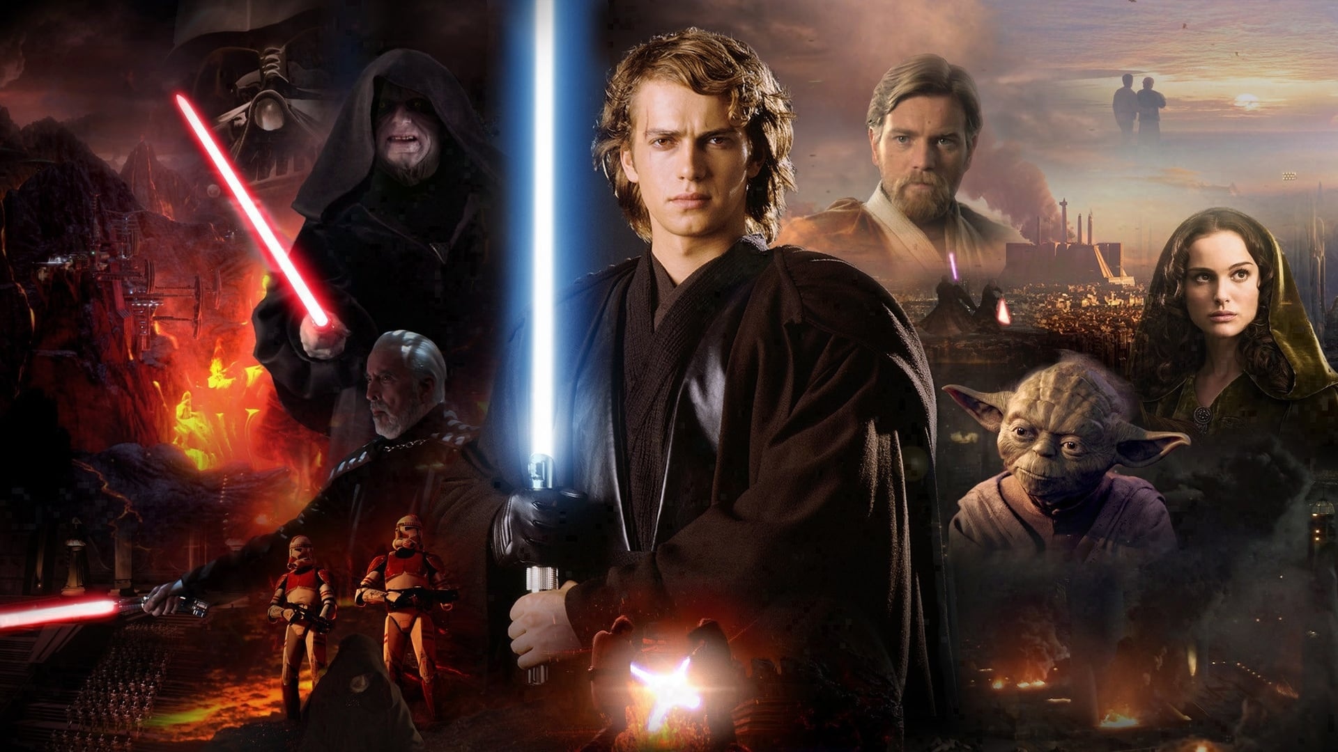 Anakin Skywalker, Obi-Wan Kenobi, Padme Amidala, Emperor Palpatine, Yoda, Full HD Desktop wallpaper