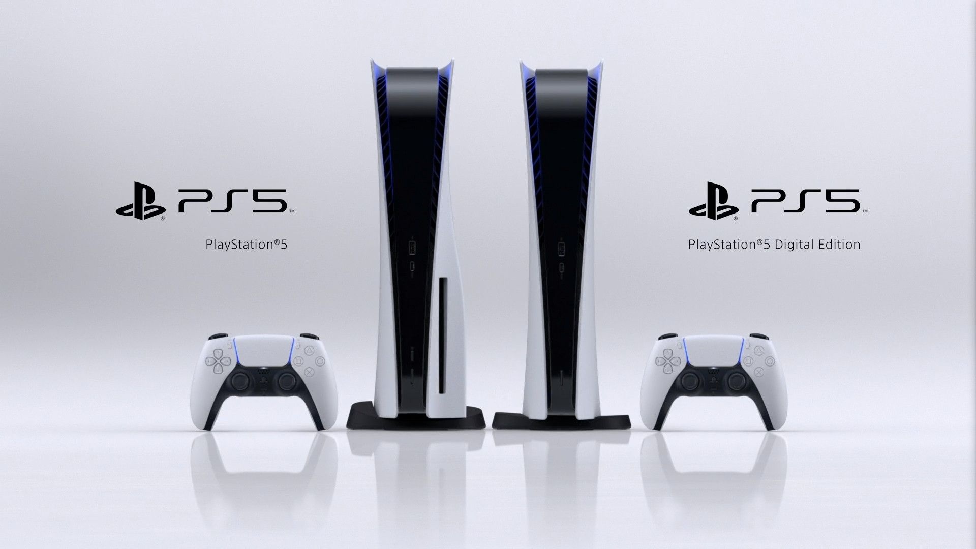 PlayStation 5 console, PlayStation 5 Digital Edition, DualSense wireless controller, PS5 logo lettering, Full HD Desktop wallpaper