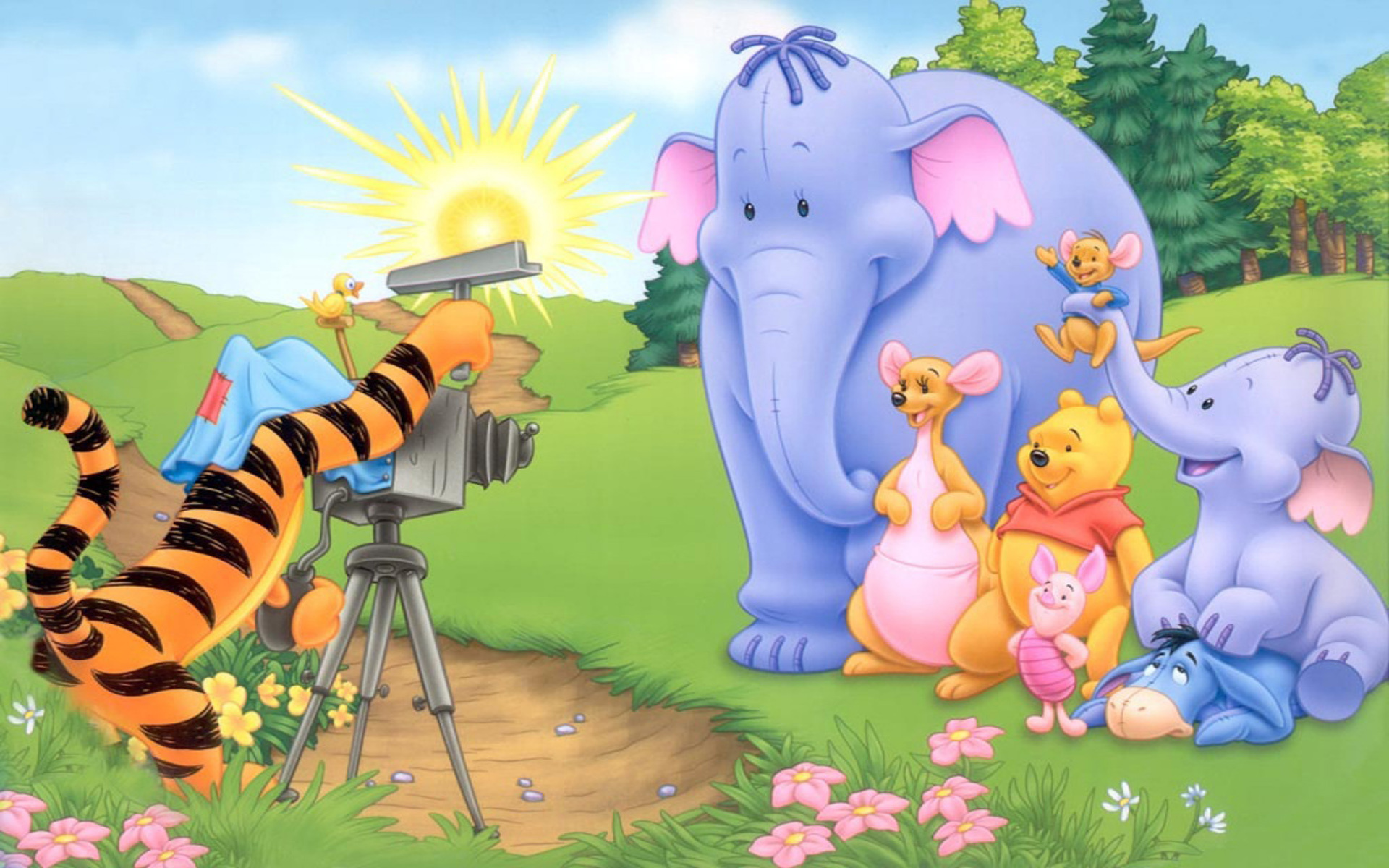 Kanga, Tigger shooting heffalumps, Piglet, Eeyore, 1920x1200 HD Desktop