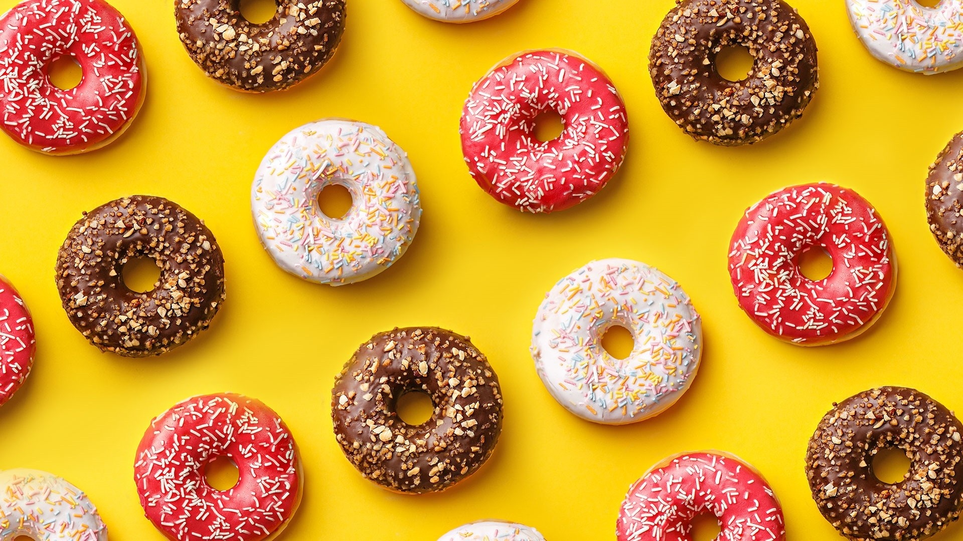 Assorted donuts, Vibrant colors, Tantalizing treats, Flavorful pastries, 1920x1080 Full HD Desktop