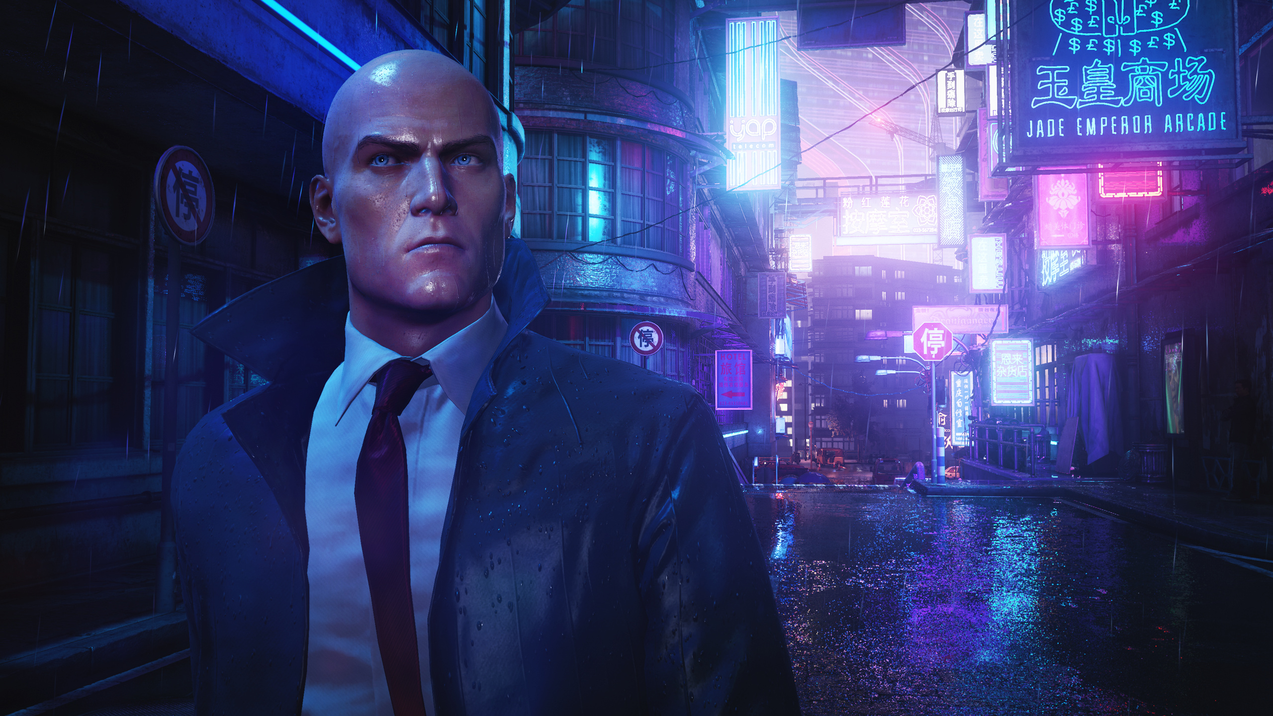 Agent 47, Chongqing neon street, Jade Emperor Arcade sign, HD Desktop wallpaper