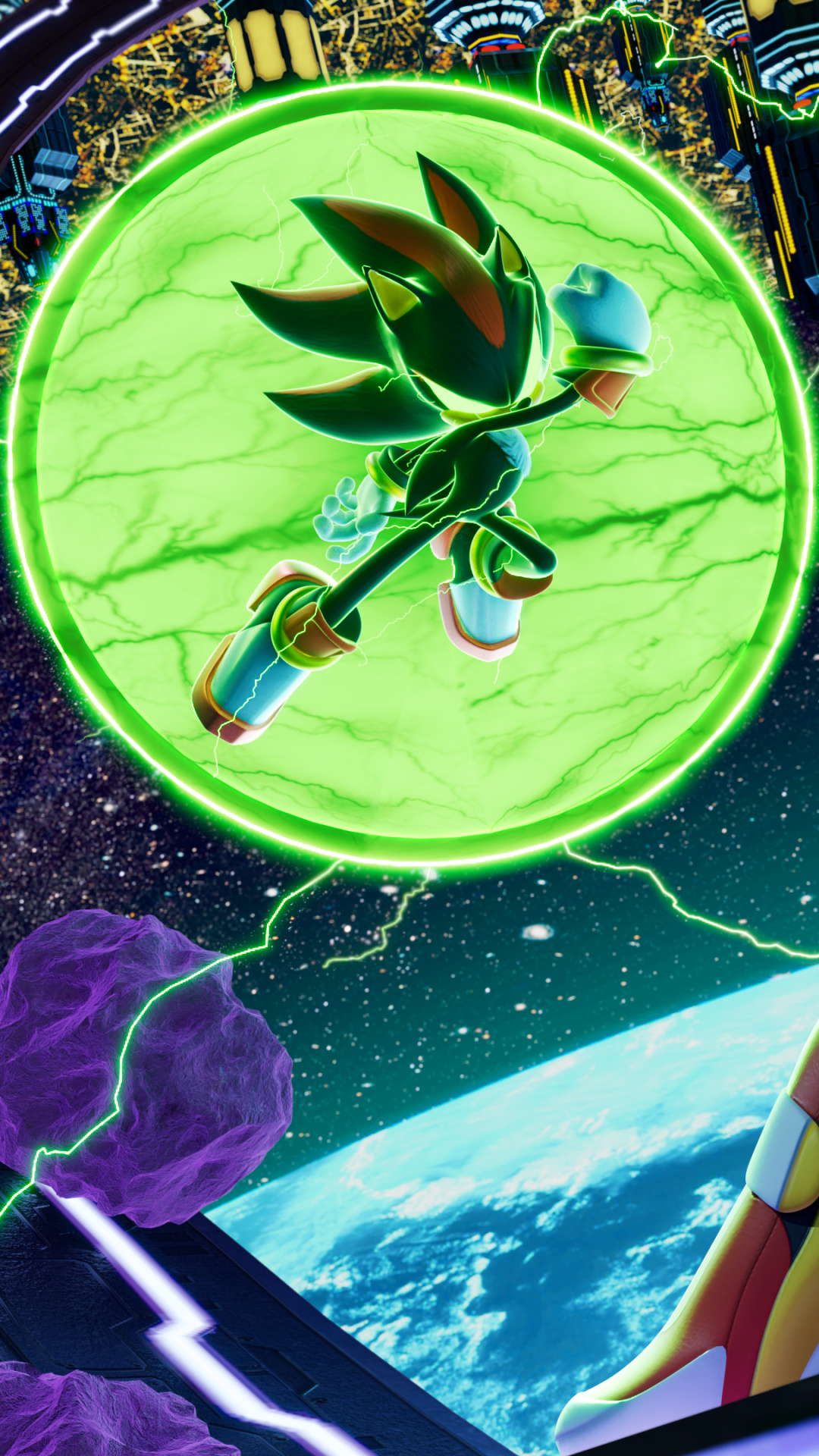 Shadow the Hedgehog, Chaos Control energy sphere, Earth from orbit, Full HD Phone wallpaper