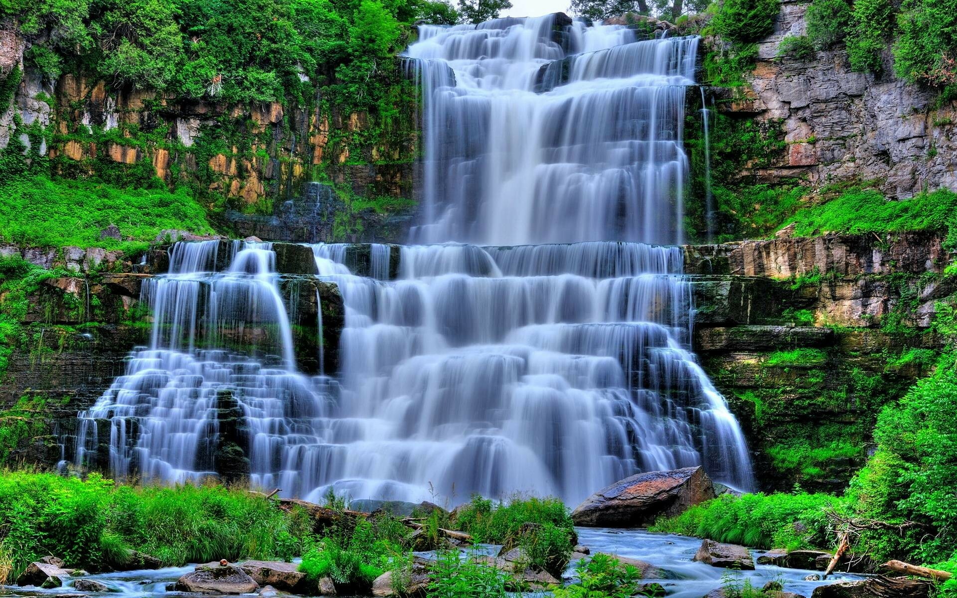 Awe-inspiring waterfalls, Nature's artwork, Serene wilderness, Captivating view, 1920x1200 HD Desktop
