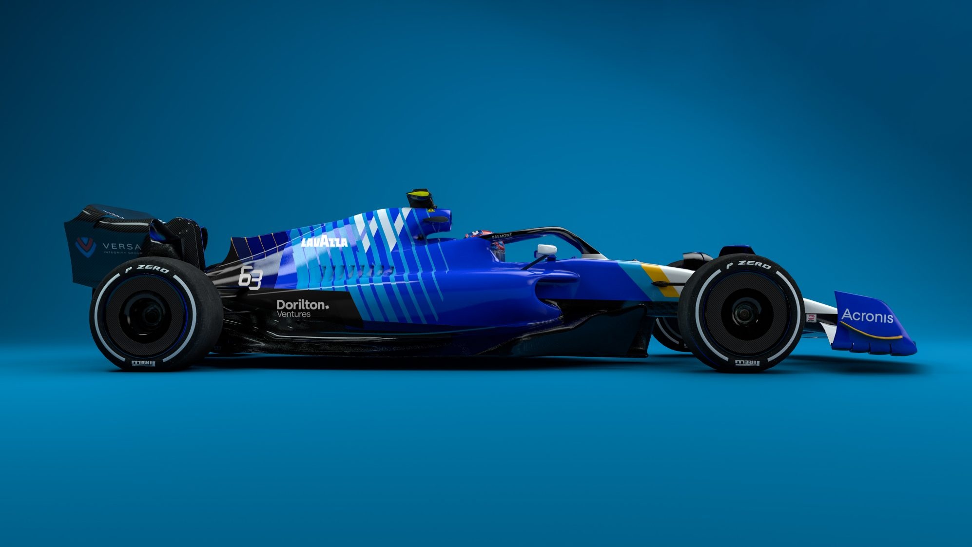 Williams Racing F1 car, Pirelli P Zero tires, Solid blue studio background, HD Desktop wallpaper