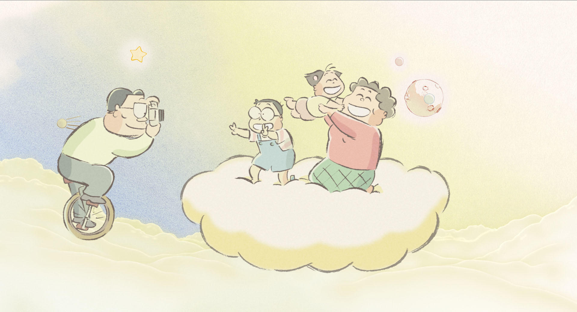 Takashi Yamada, Matsuko Yamada, Nonoko Yamada, My Neighbors the Yamadas, Family floating on a cloud, HD Desktop wallpaper