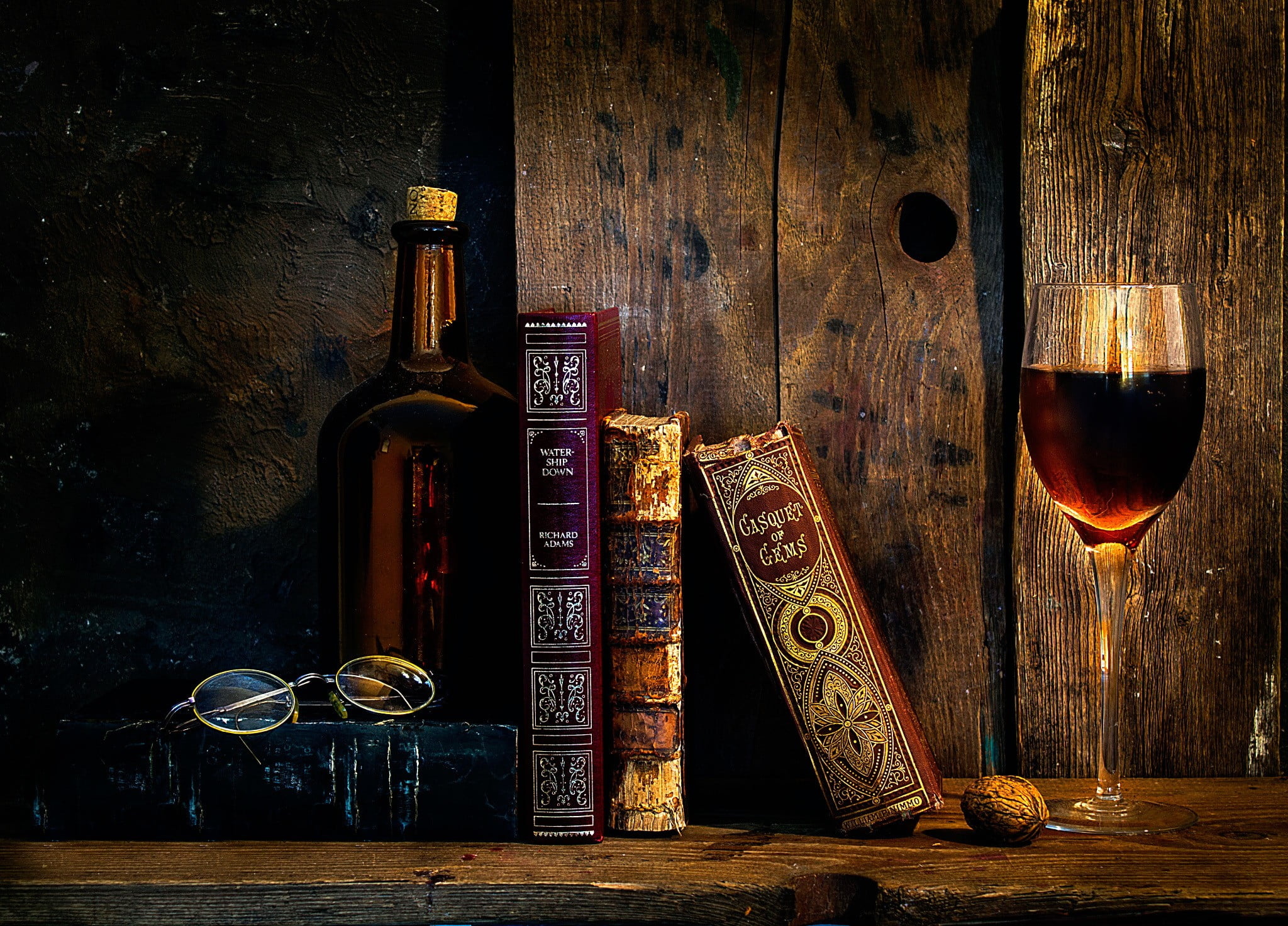 Assorted books, Old books, Wineglass, Wine glasses, 2050x1480 HD Desktop