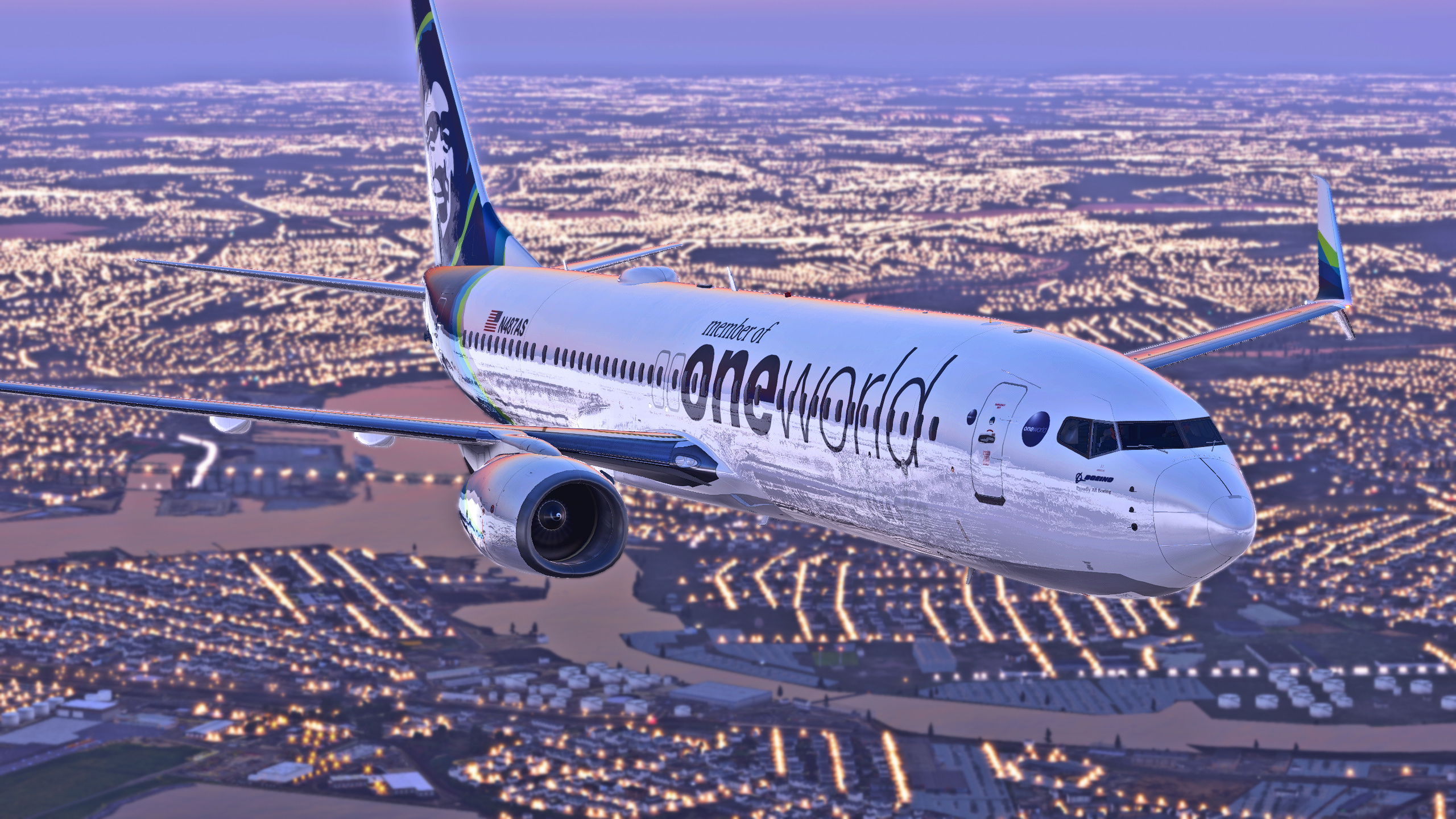 Alaska Airlines, One World livery, 737-900, Ultimate aircraft skins, 2560x1440 HD Desktop