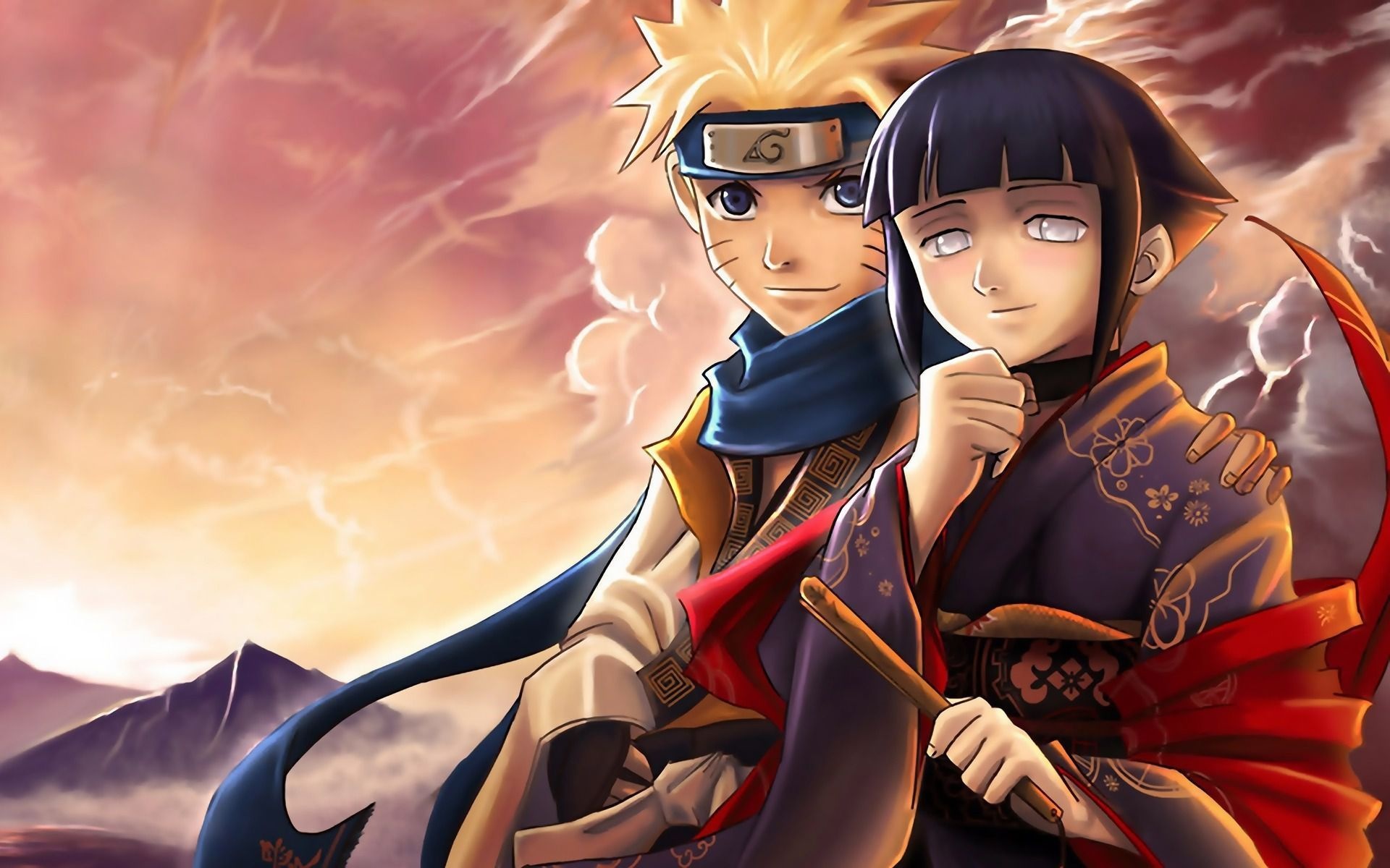 Naruto Uzumaki, Hinata Hyuga, traditional Japanese kimono, HD Desktop wallpaper