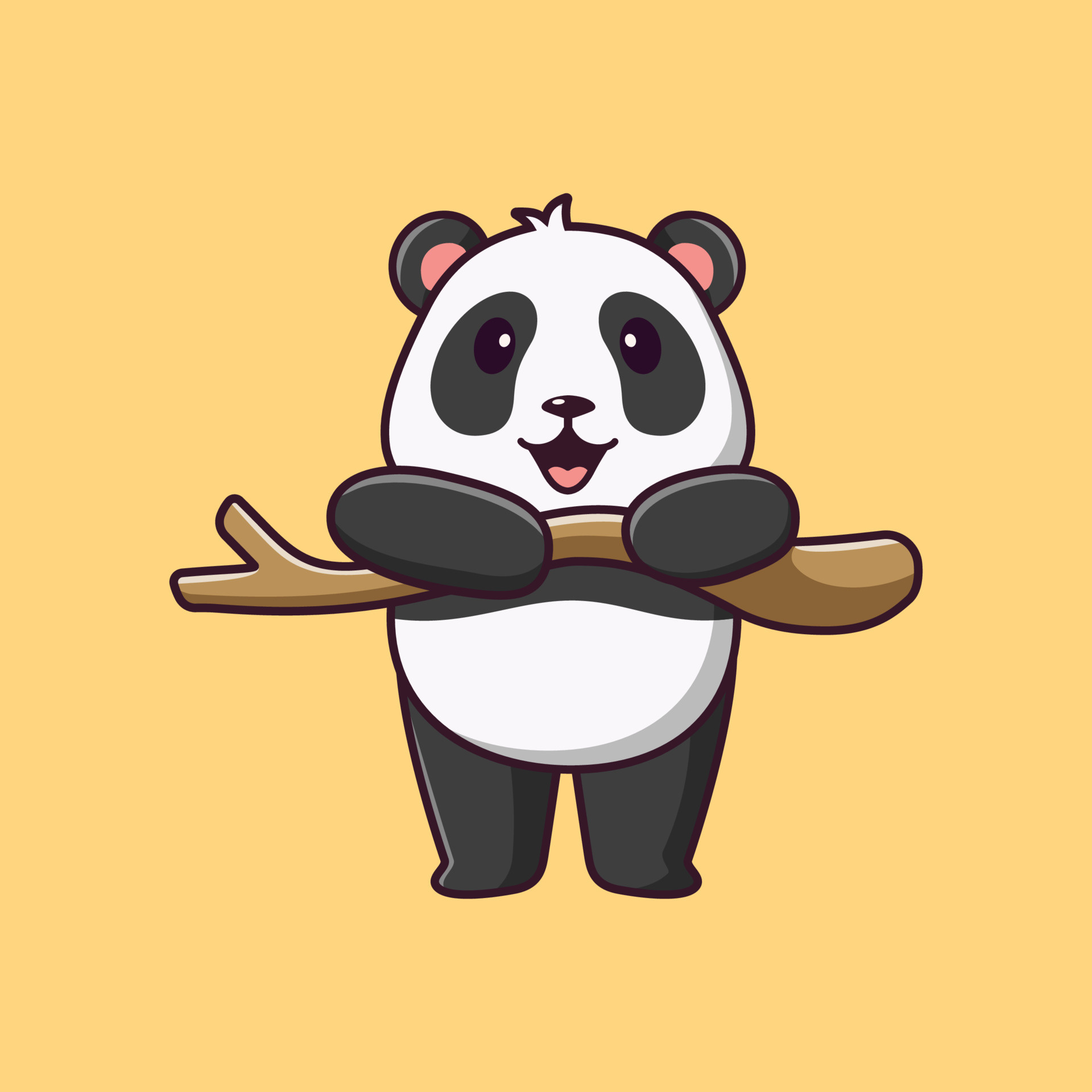 Cute cartoon giant panda, Hanging tree branch, Pastel yellow backdrop, HD Phone wallpaper