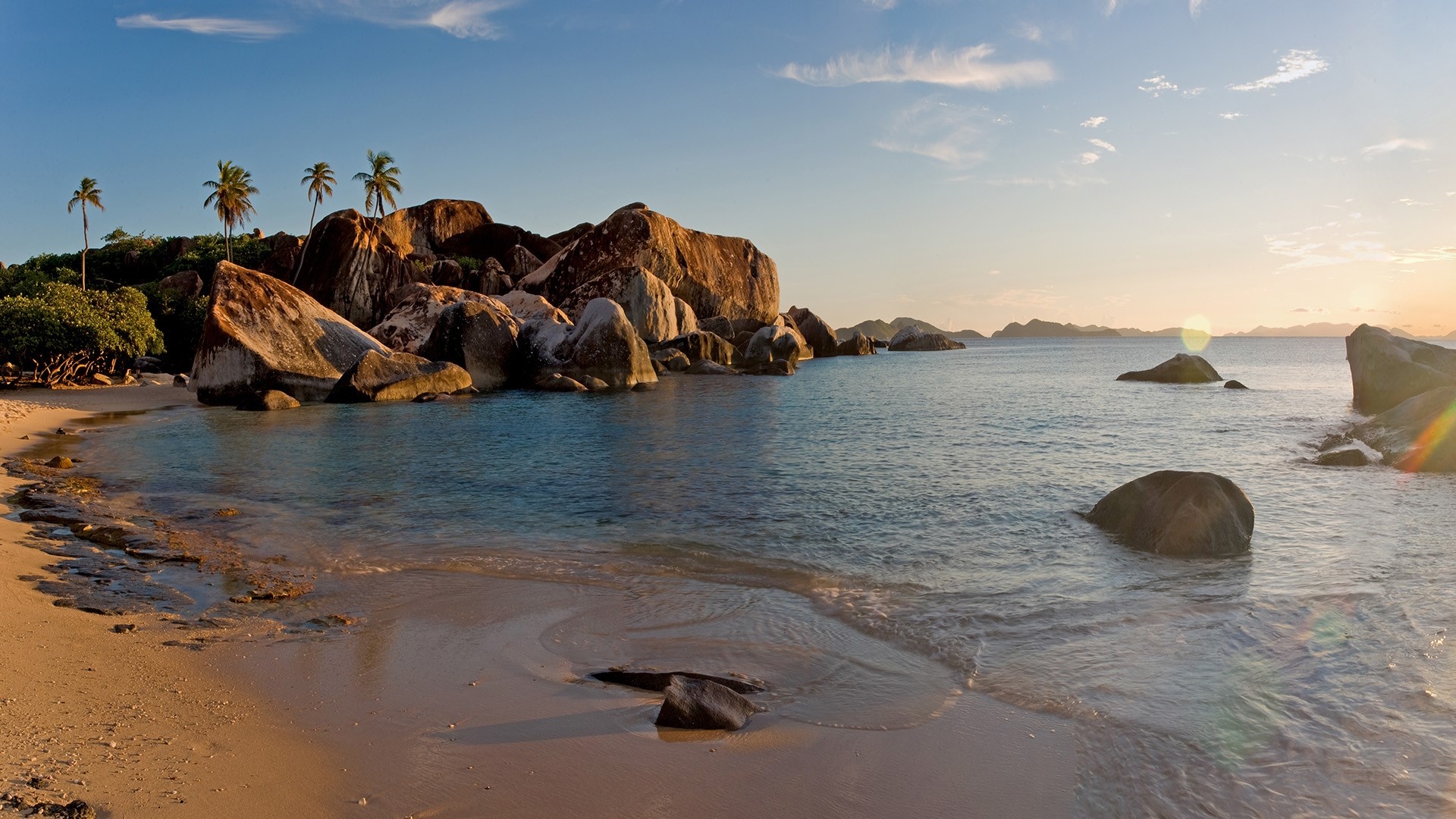 Tropical sunset, Island beach, Virgin Gorda, Caribbean, 1920x1080 Full HD Desktop