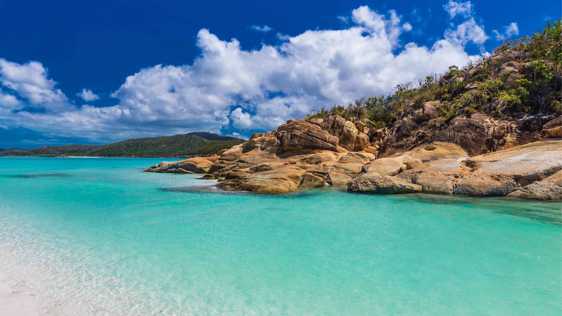 Whitsunday Islands, Whitehaven beach rocks, Sandy wonder, Island retreat, 1920x1080 Full HD Desktop