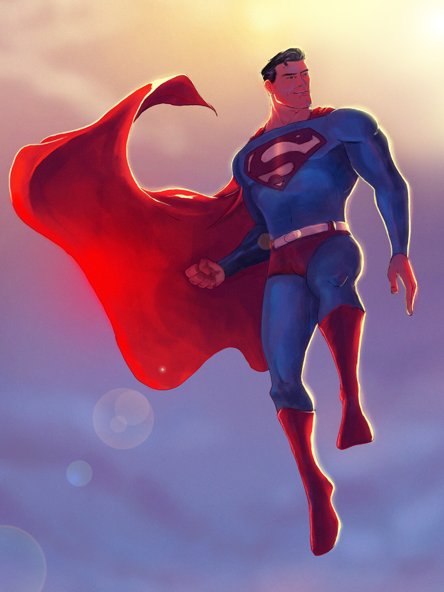 Superman, Flowing red cape, Sunlit sky, HD Phone wallpaper