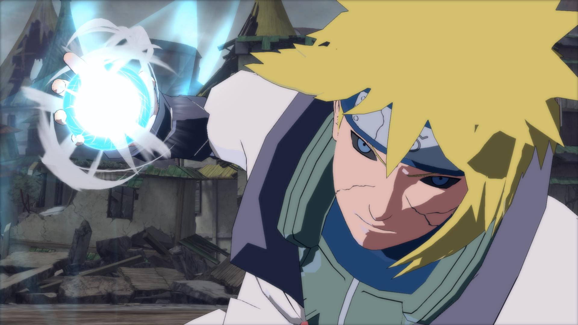 Reanimated Minato Namikaze, Rasengan, Destroyed Hidden Leaf Village, Full HD Desktop wallpaper