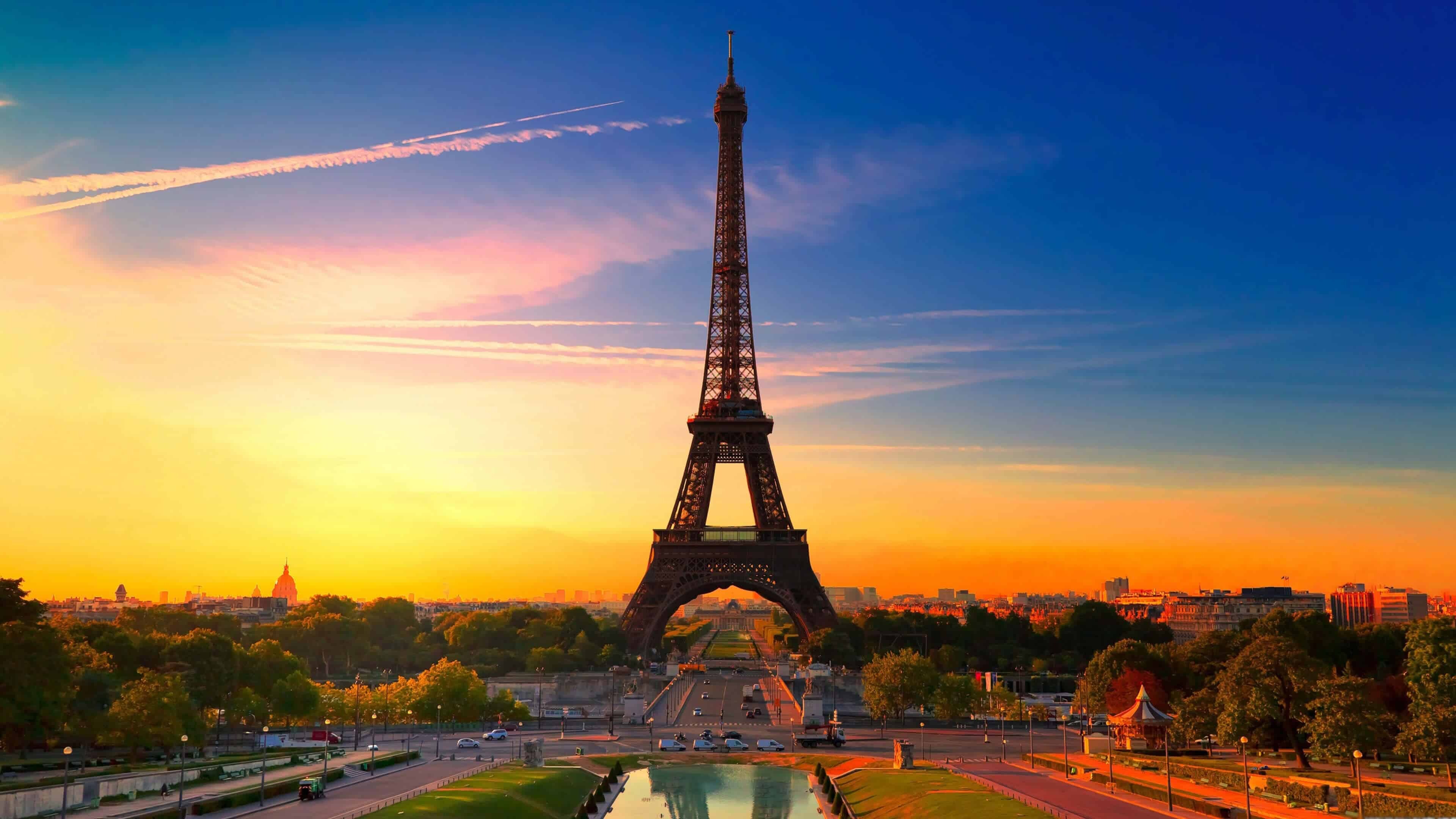 Eiffel Tower, Sunset, Paris, UHD wallpaper, 3840x2160 4K Desktop