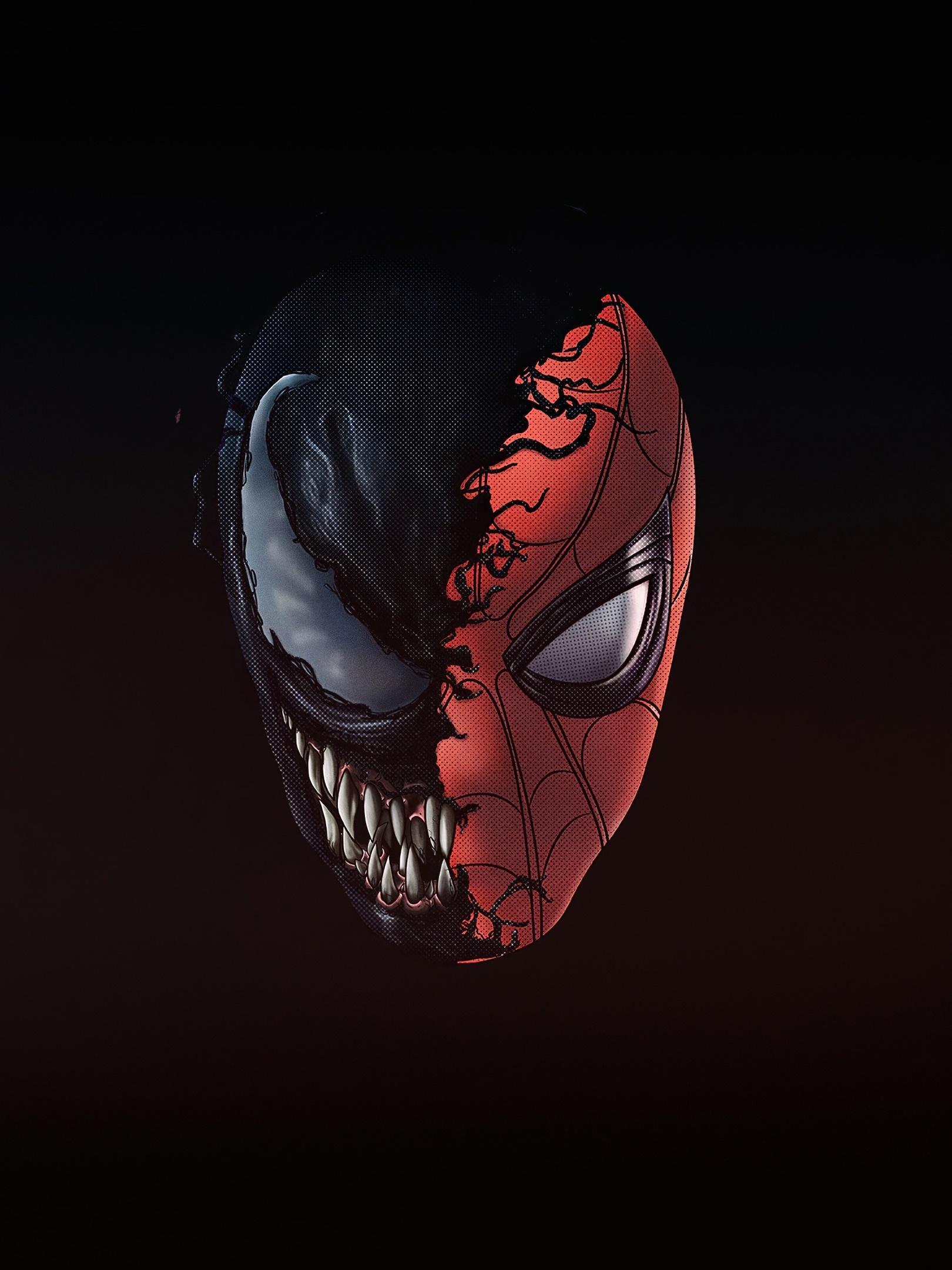 Spider-Man mask, Venom symbiote, split face portrait, HD Phone wallpaper