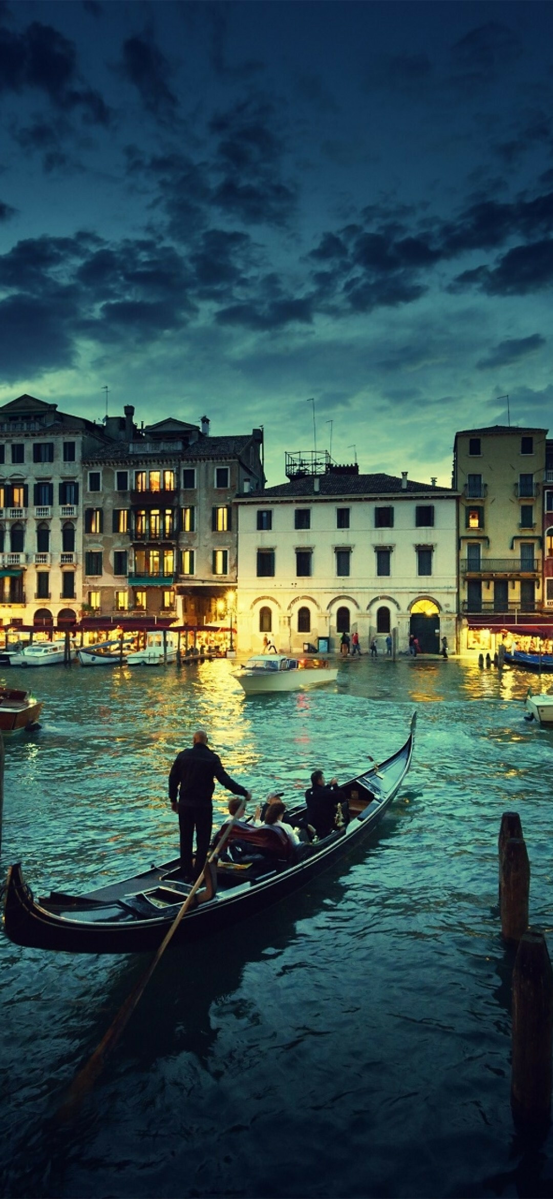 Venice at night, Boats on water, City lights, Nocturnal beauty, 1080x2340 HD Phone