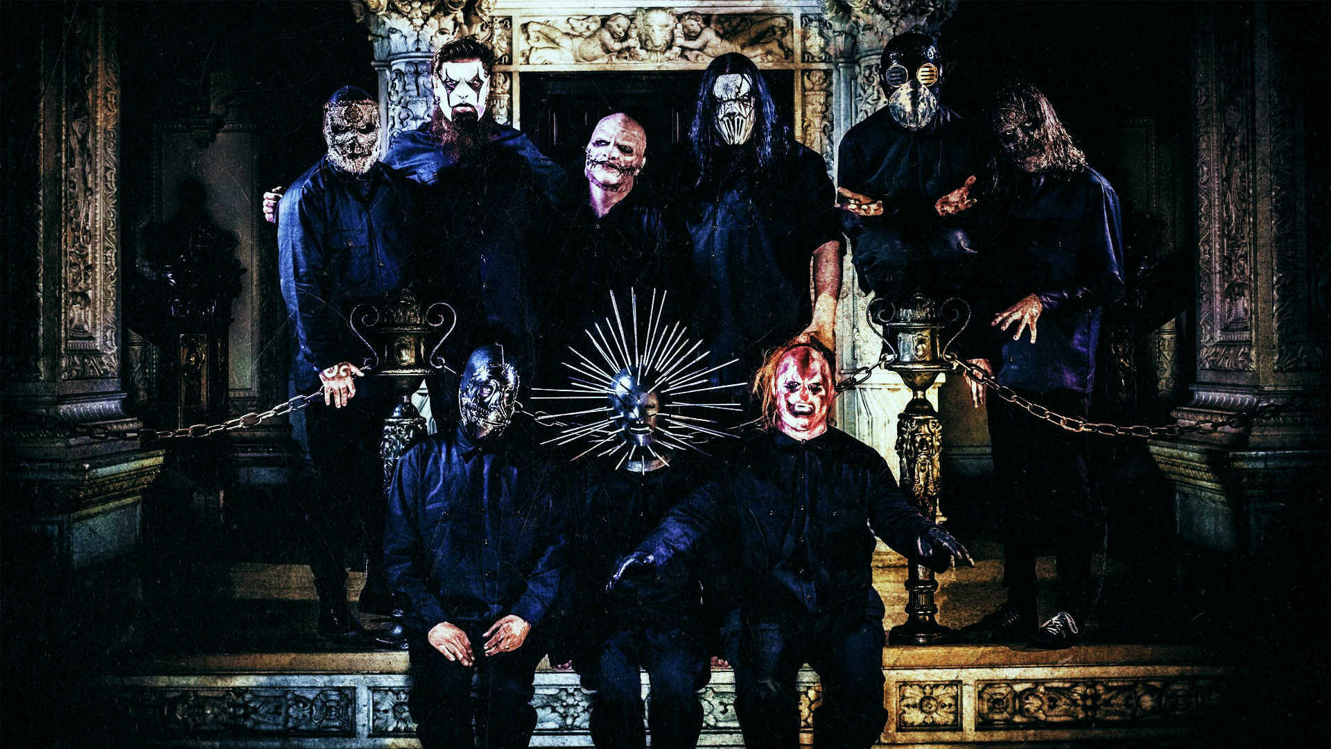 Slipknot, Corey Taylor, Craig Jones, ornate gothic interior, Full HD Desktop wallpaper