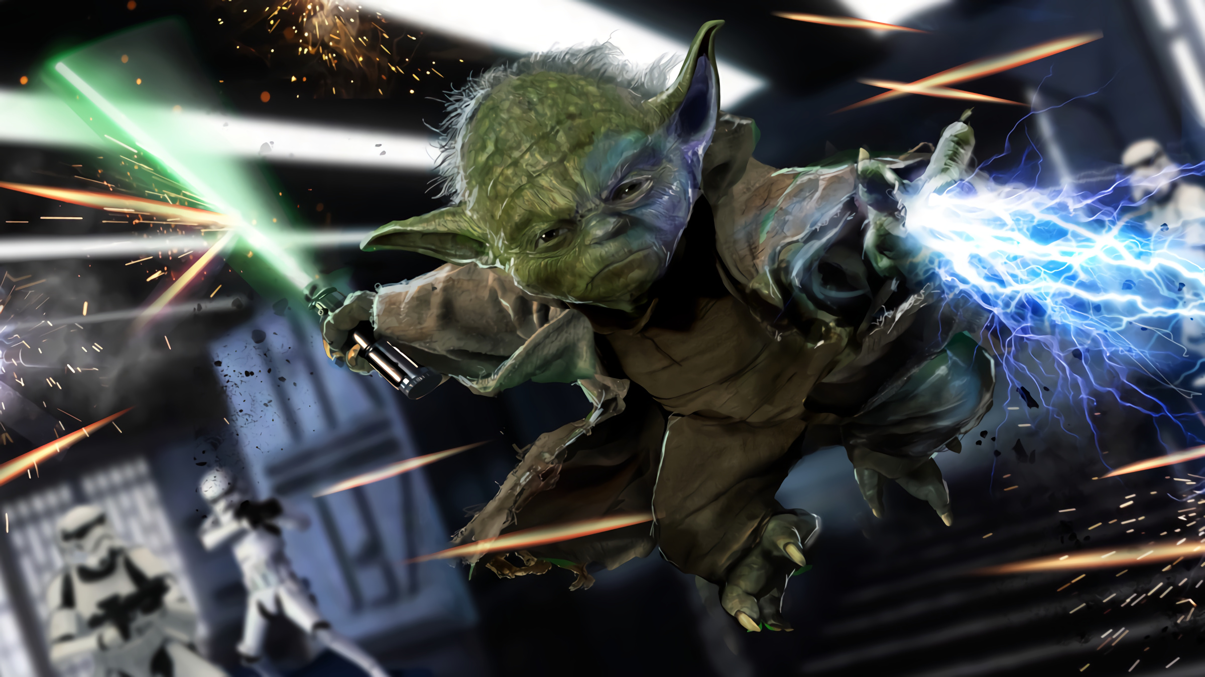 Jedi lightsaber, Yoda (Star Wars) Wallpaper, 2400x1350 HD Desktop