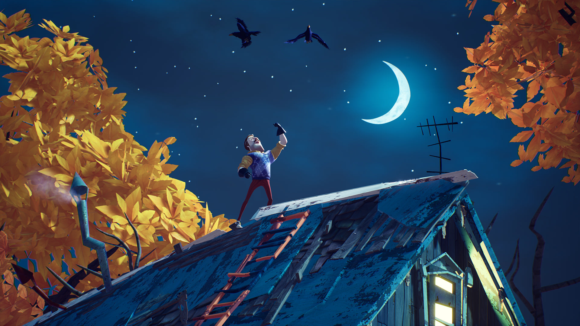 Hello Neighbor 2, Tense cat-and-mouse chase, Creepy wallpaper backdrop, Heart-pounding moments, 1920x1080 Full HD Desktop