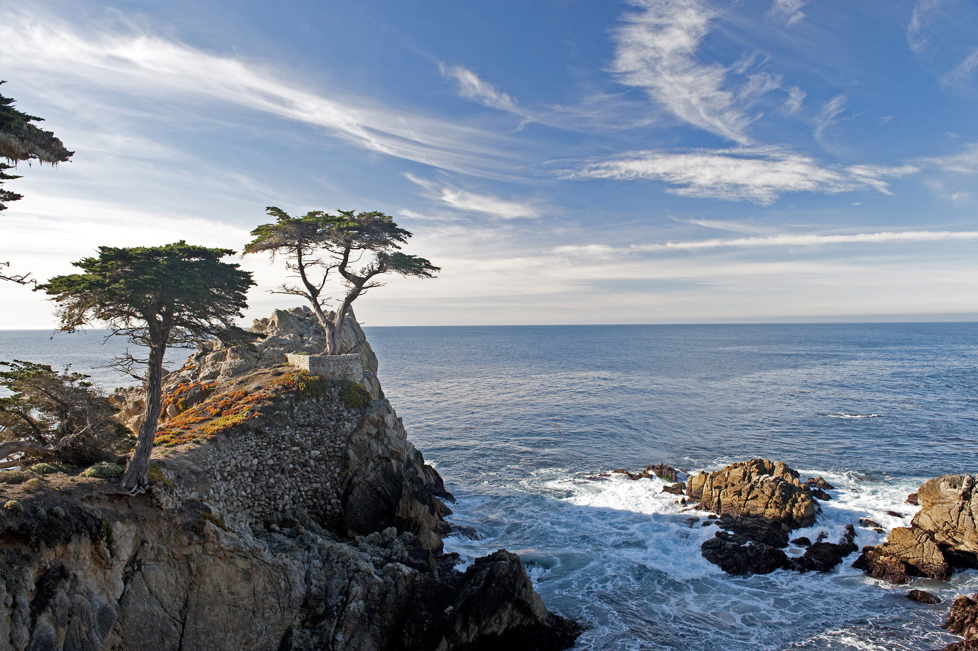 Cypress Tree, Cliff, Body of water, Lone cypress, 2000x1340 HD Desktop