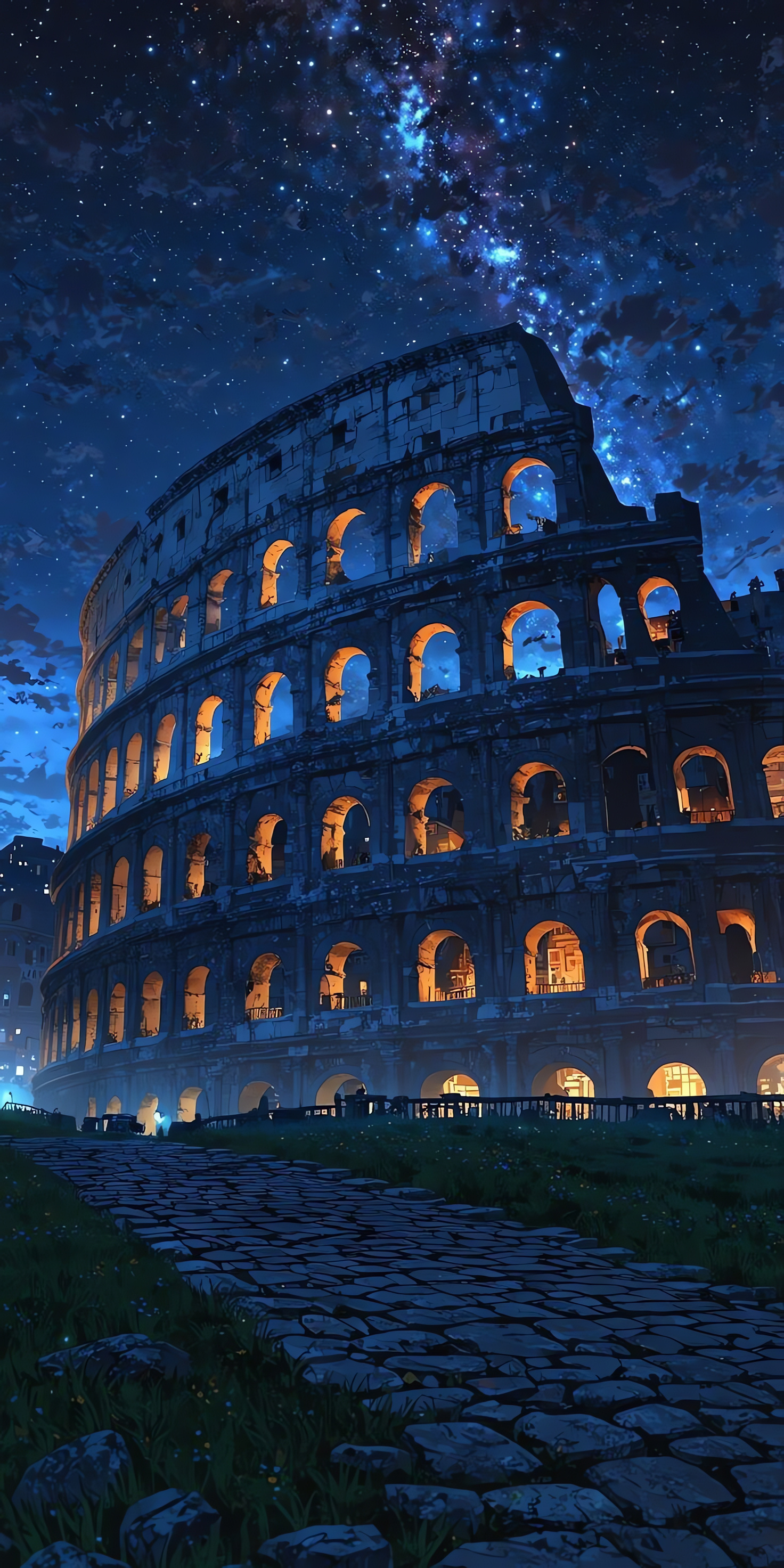 Stone Path, Colosseum At Night, Milky Way, Rome, Italy Wallpaper, 2950p