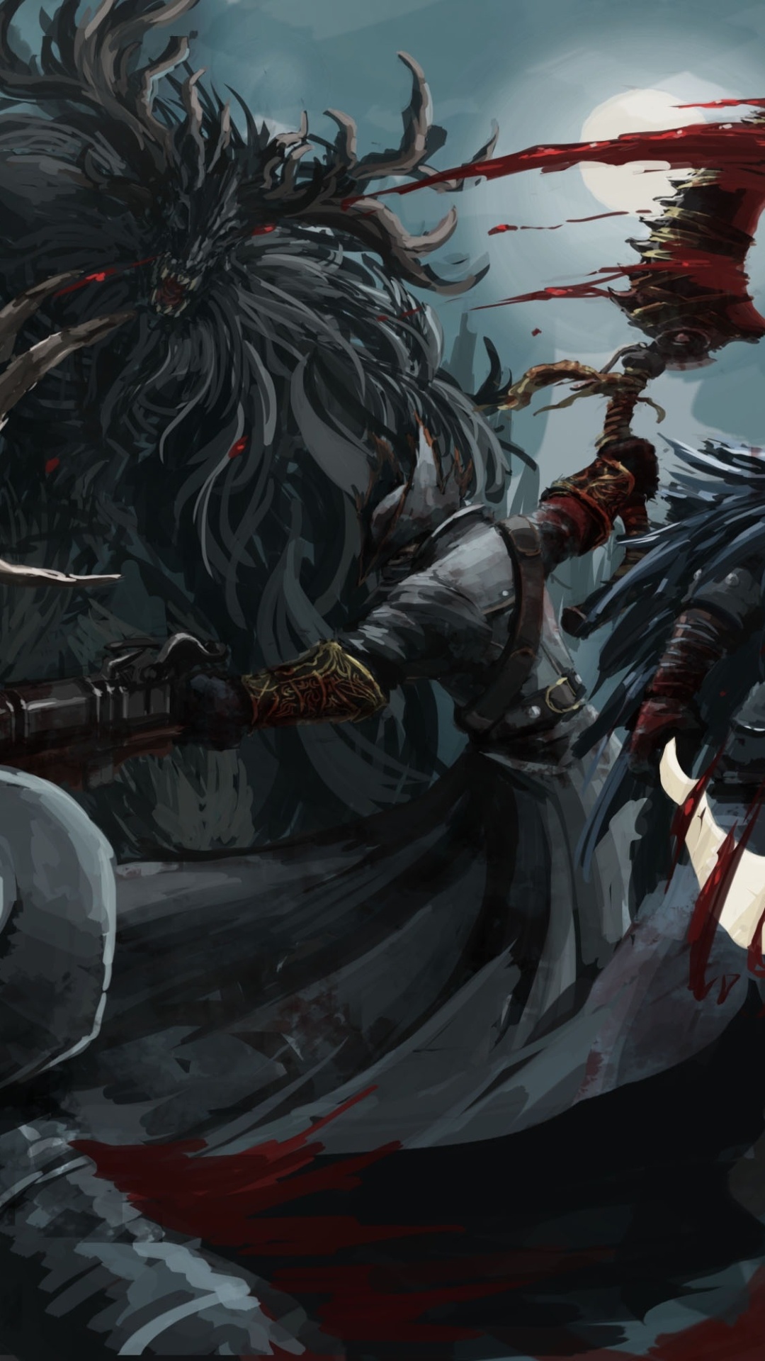 Bloodborne Hunter, Cleric Beast, Saw Cleaver, Eileen the Crow, Full HD Phone wallpaper