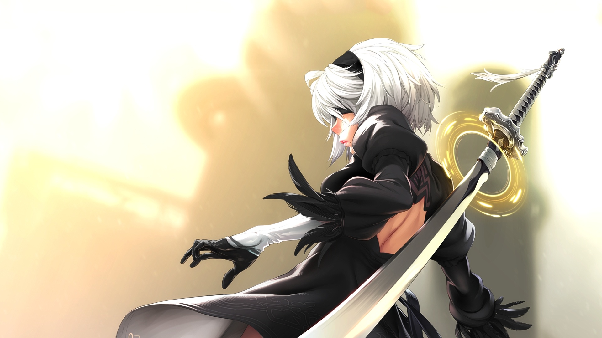 2B, NieR:Automata, Virtuous Contract katana, Full HD Desktop wallpaper