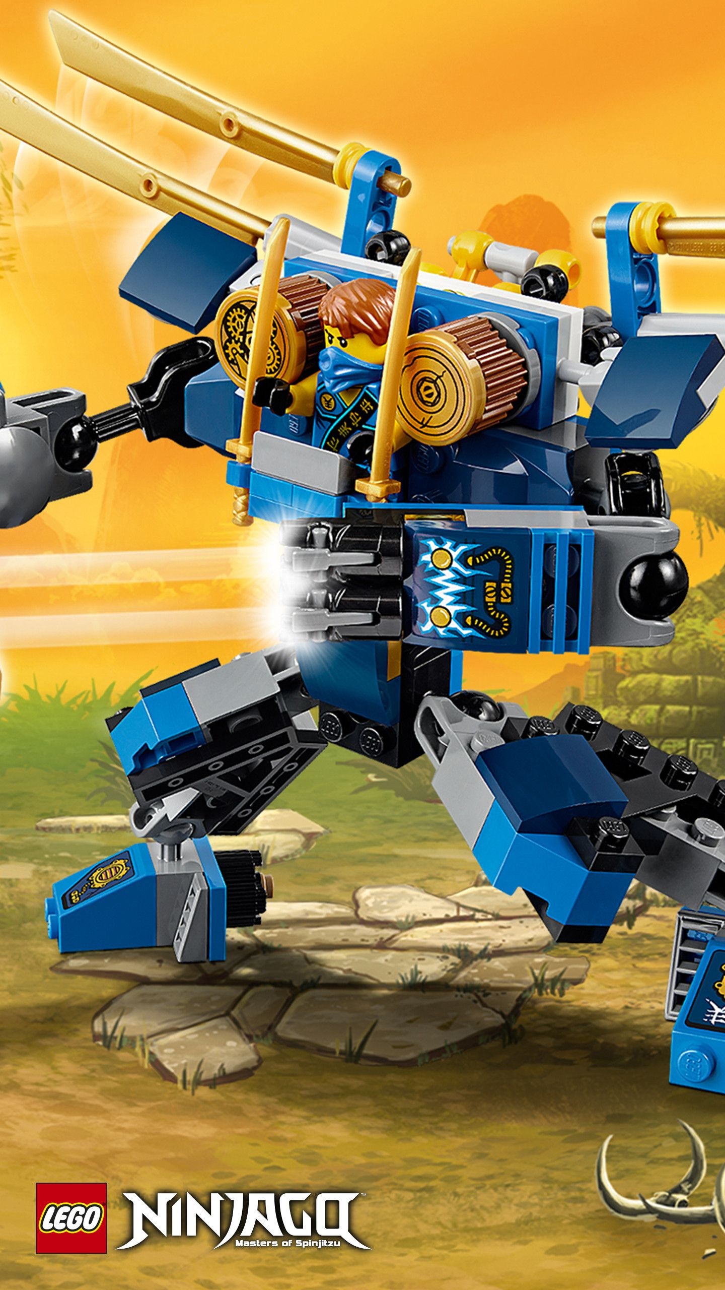Jay piloting blue mech, Golden twin katanas, Ninjago: Masters of Spinjitzu logo, HD Phone wallpaper