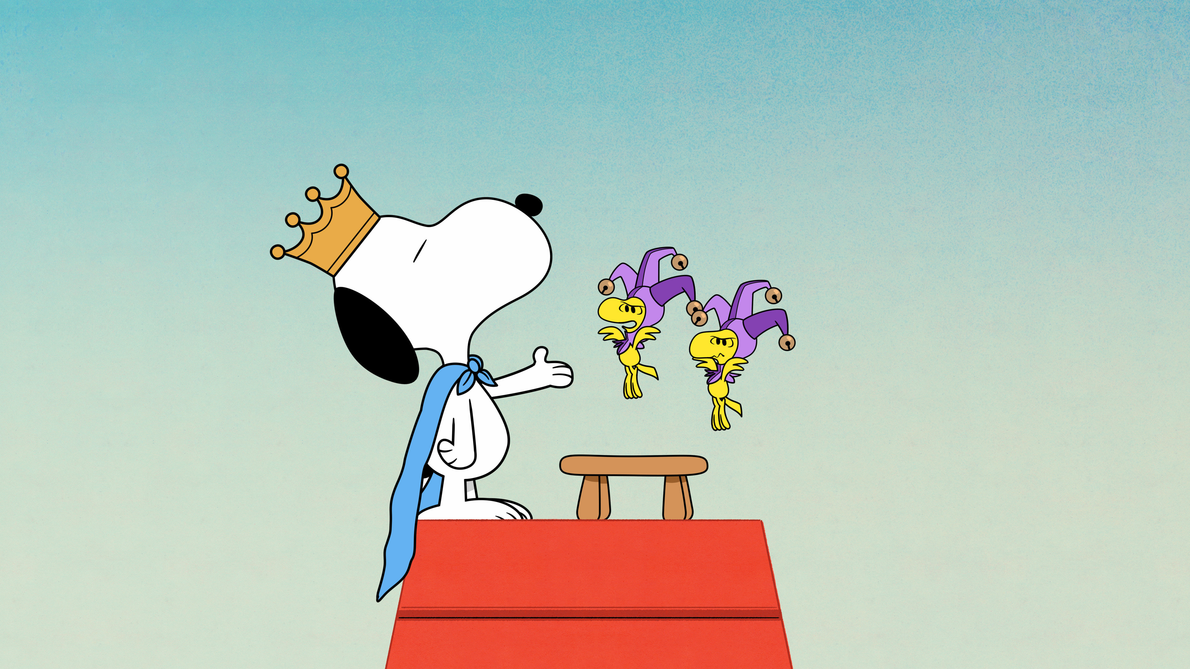 King Snoopy, Woodstock court jesters, Snoopy's red doghouse, 4K Desktop wallpaper