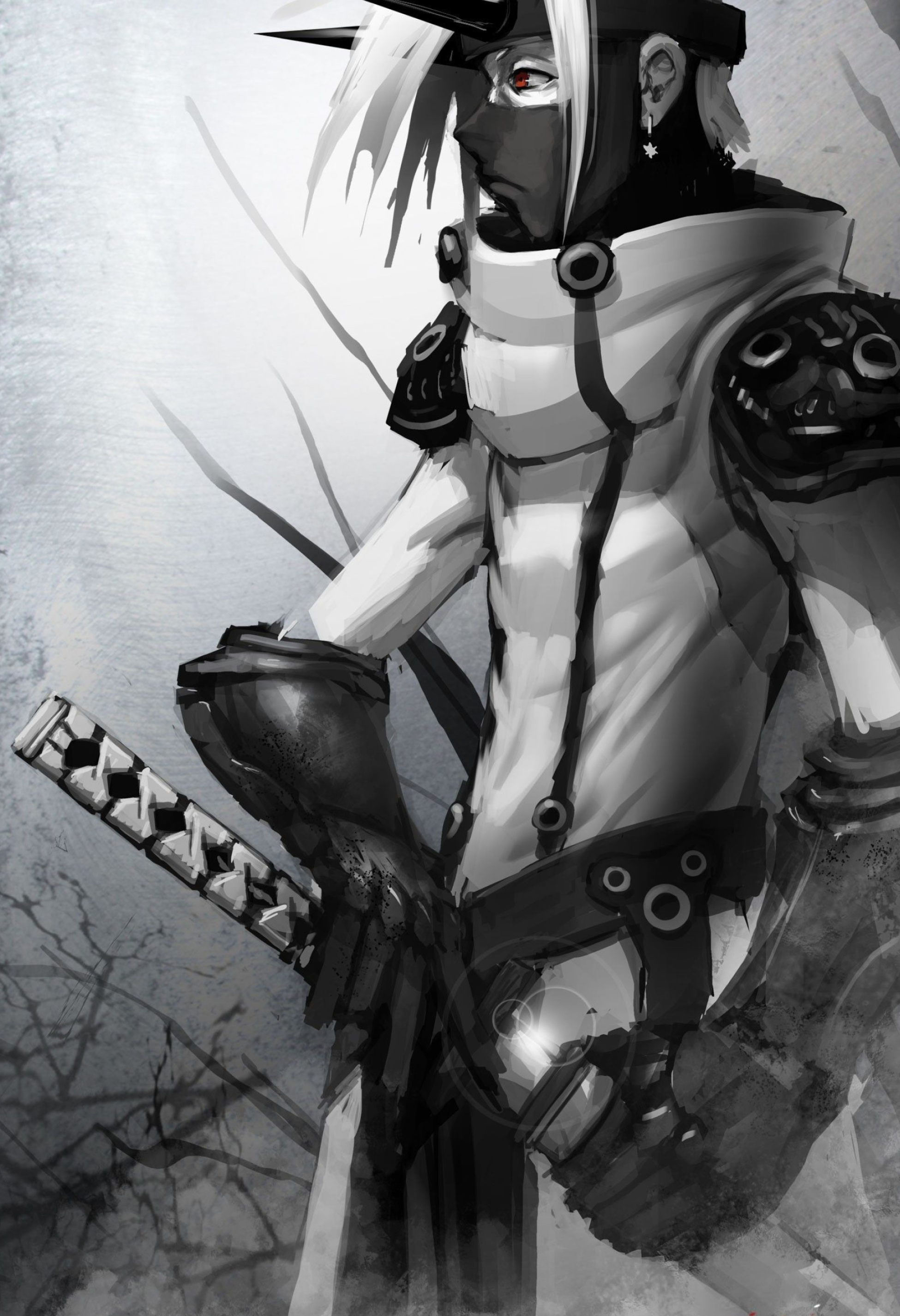 Cyberpunk ninja warrior, Katana sword hilt, Futuristic ninja armor, HD Phone wallpaper