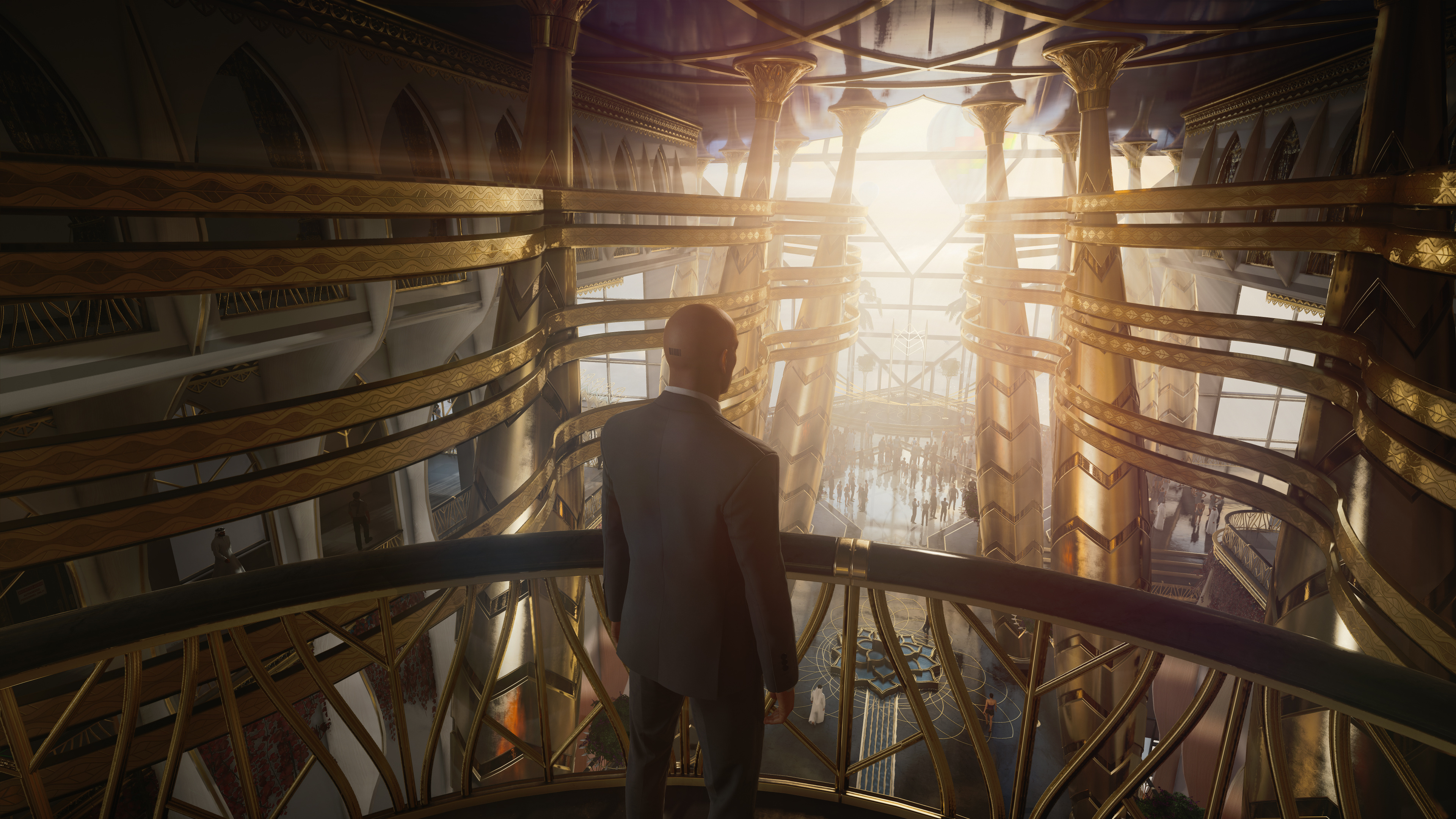 Agent 47, Burj Al-Ghazali atrium, HITMAN 3, 4K Desktop wallpaper