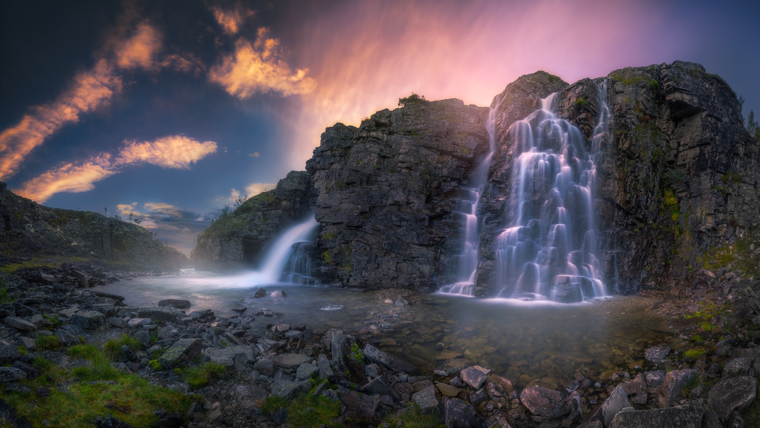 Rondane, Waterfalls Wallpaper, 2560x1440 HD Desktop