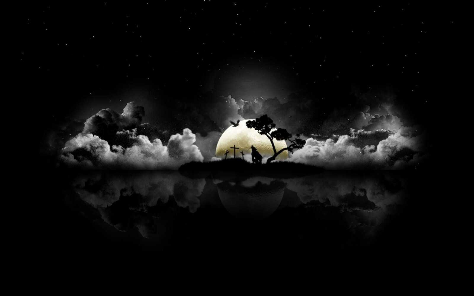 Moonlit Island Silhouette