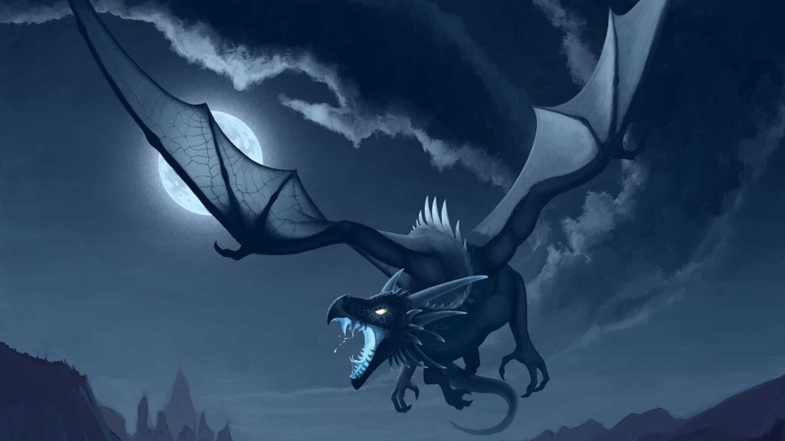 Black Dragon Under Full Moon