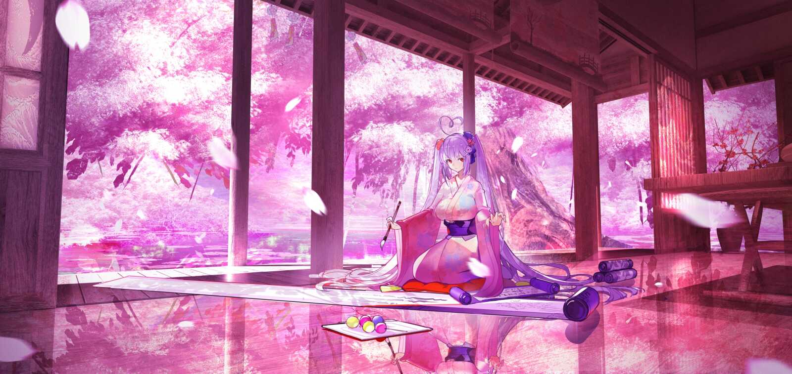 Desktop Dual Screen Cherry Blossom Anime -...